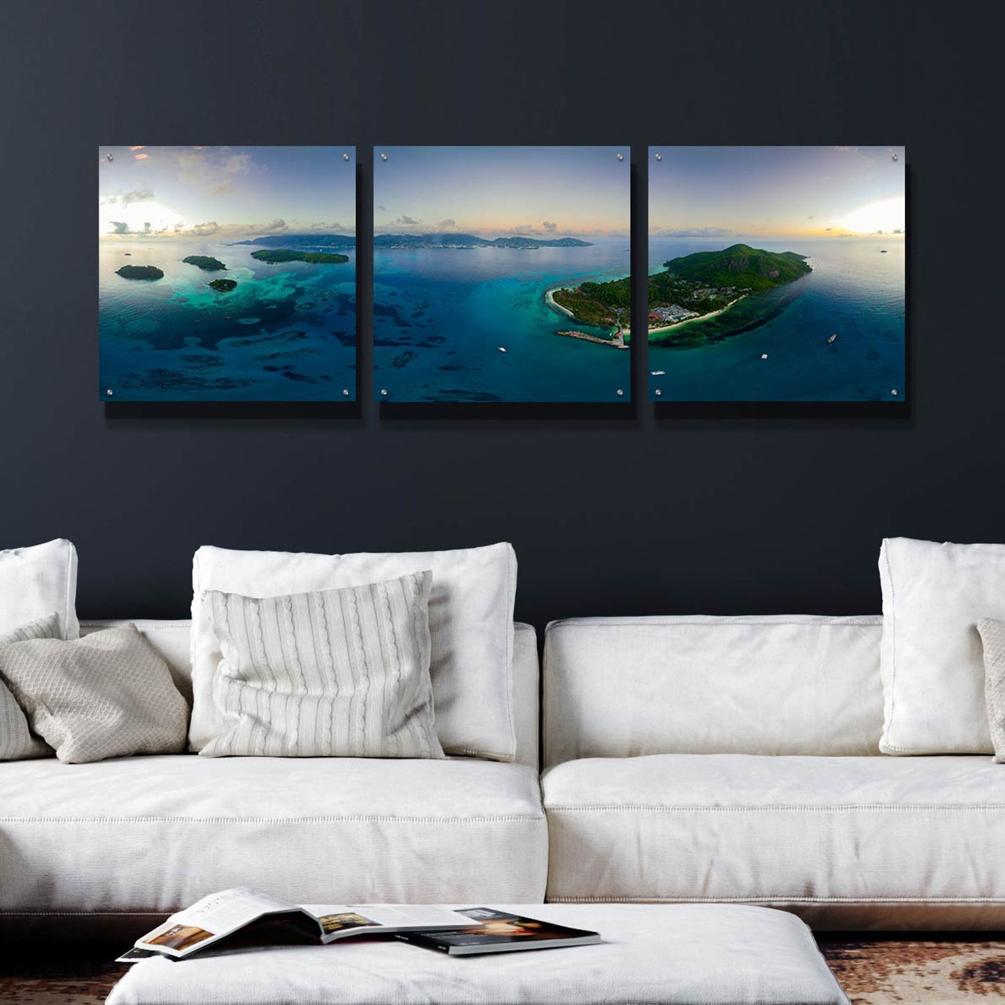 Epic Art 'Seychelles - Mahe from the sky' by Epic Portfolio, Acrylic Glass Wall Art, 3 Piece Set,72x24