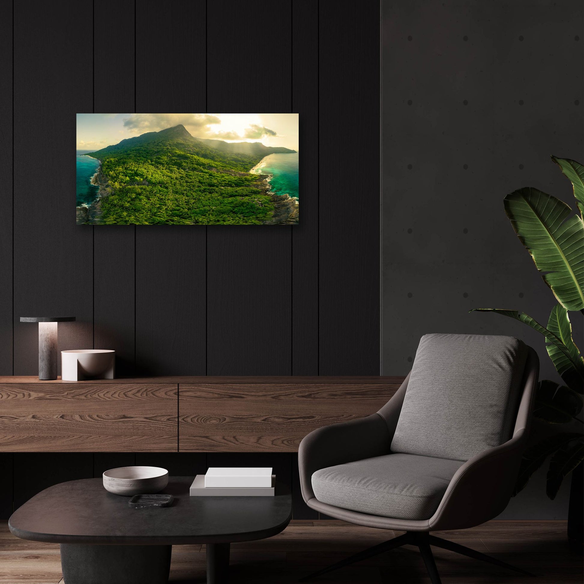 Epic Art 'Green Seychelles - Siloutte Island' by Epic Portfolio, Acrylic Glass Wall Art,24x12