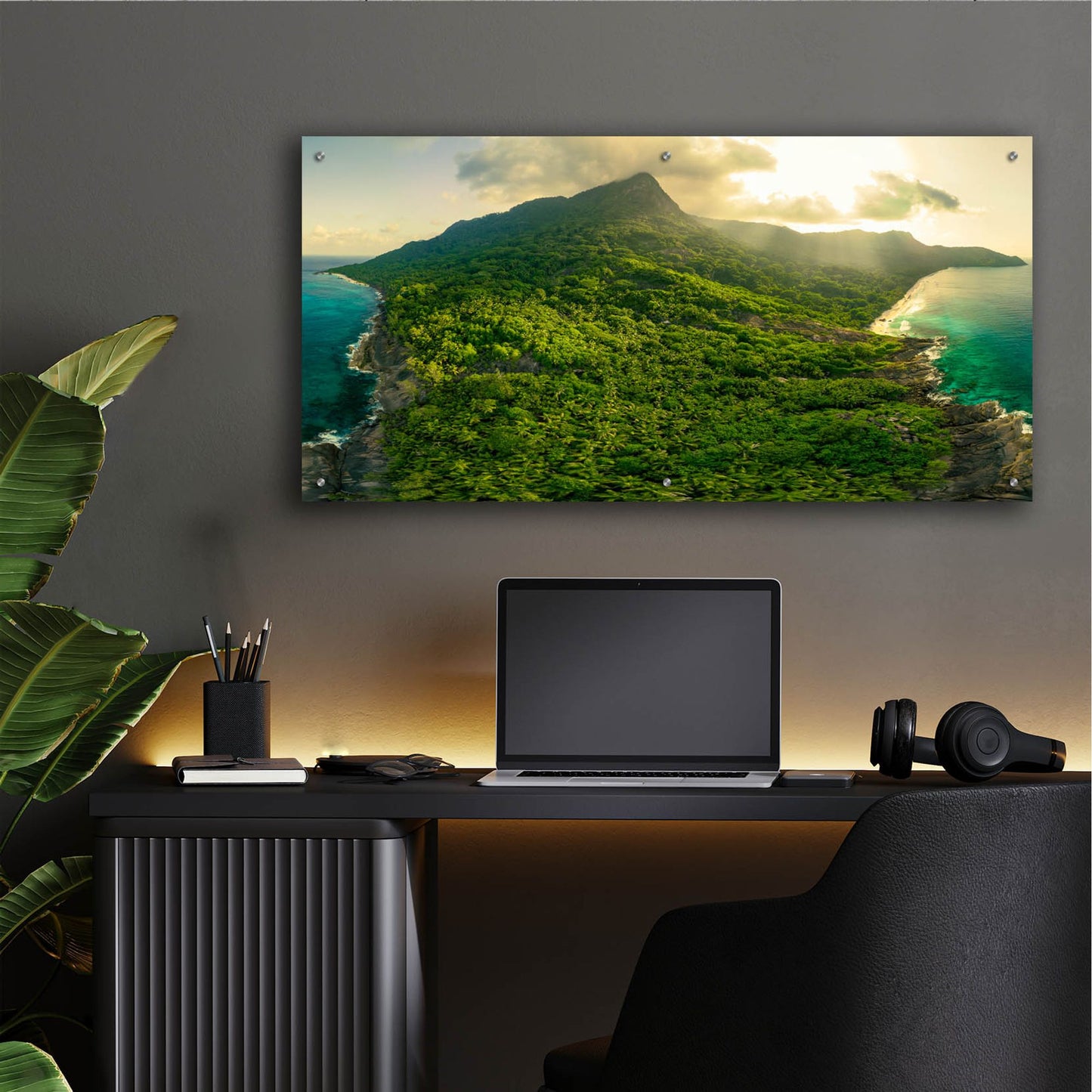 Epic Art 'Green Seychelles - Siloutte Island' by Epic Portfolio, Acrylic Glass Wall Art,48x24