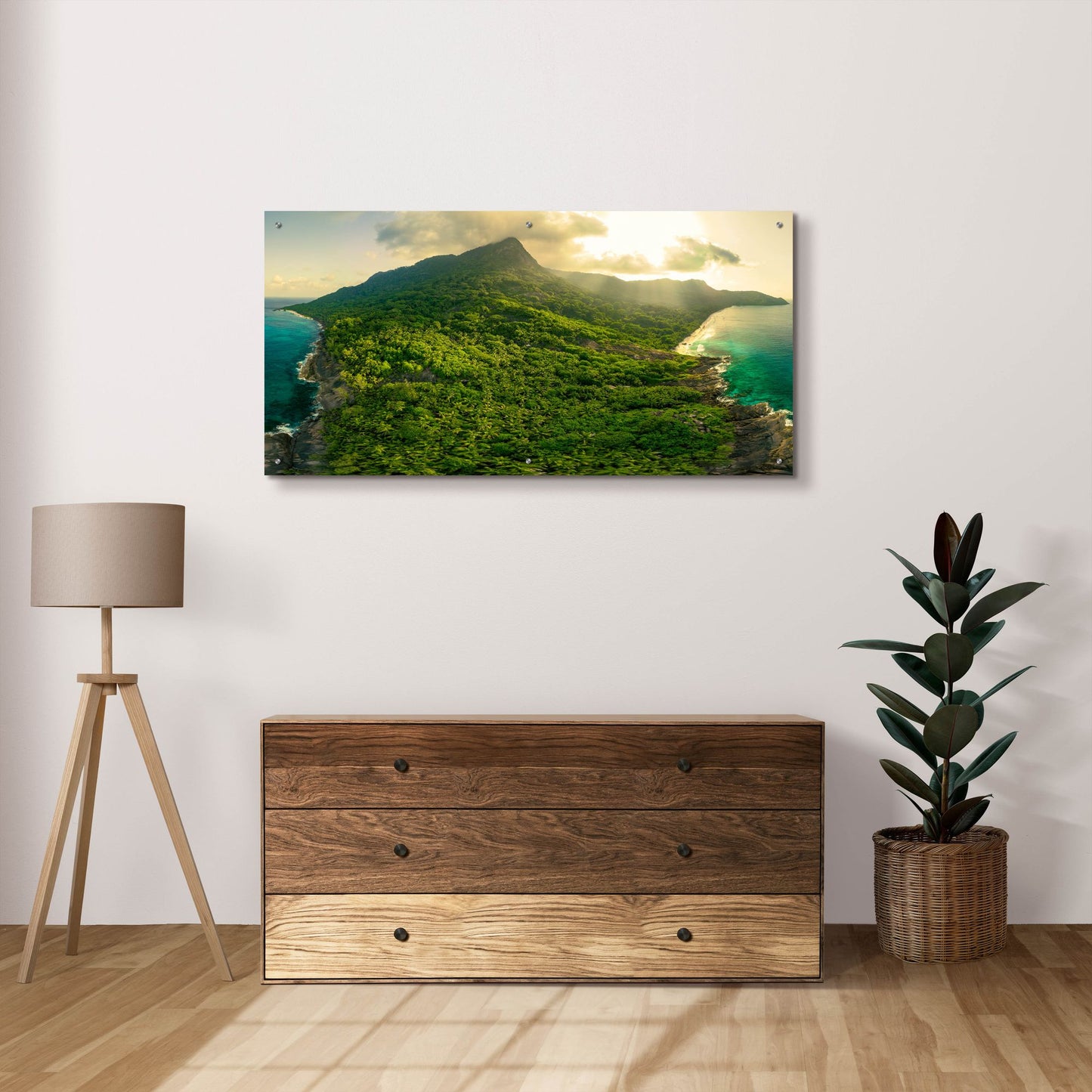 Epic Art 'Green Seychelles - Siloutte Island' by Epic Portfolio, Acrylic Glass Wall Art,48x24