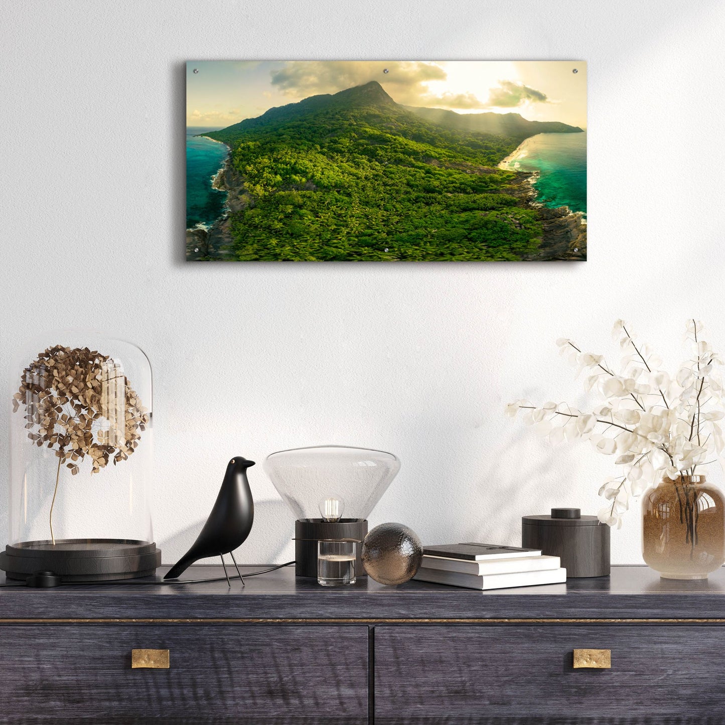 Epic Art 'Green Seychelles - Siloutte Island' by Epic Portfolio, Acrylic Glass Wall Art,48x24