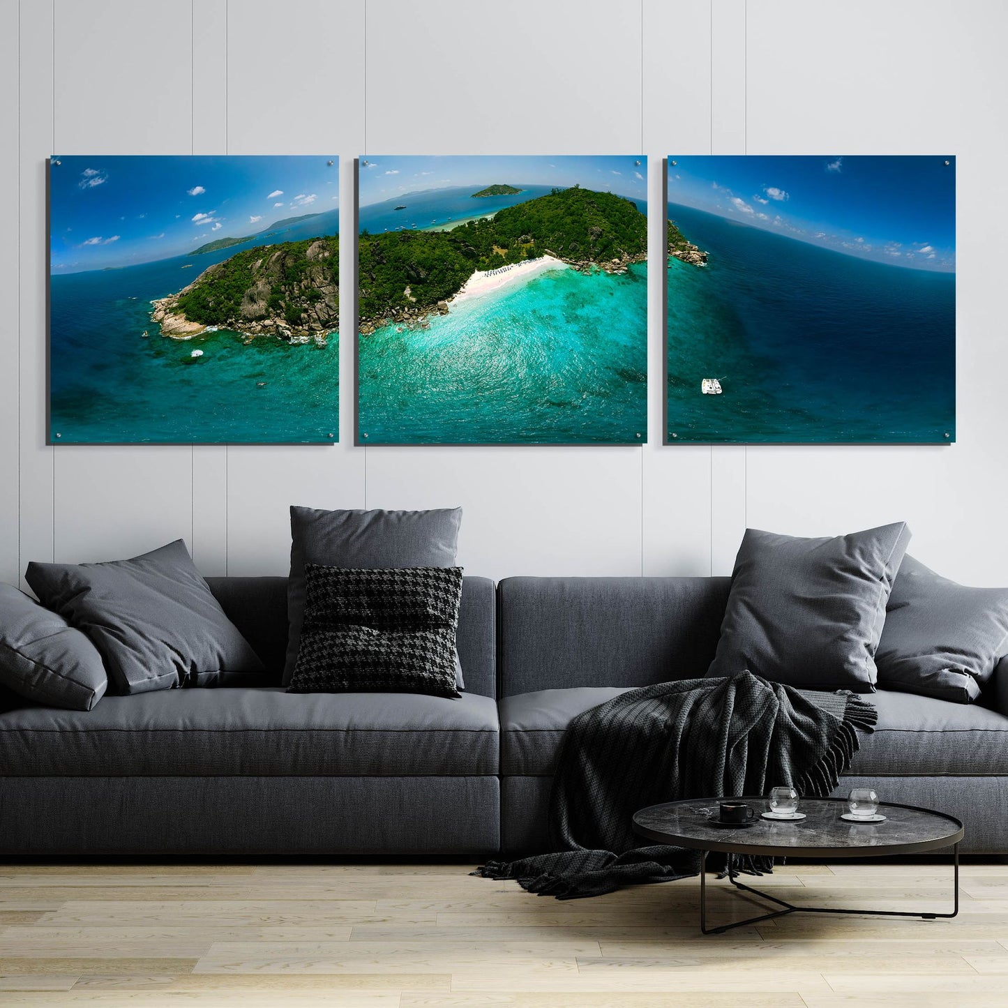 Epic Art 'Seychelles - Sister Island' by Epic Portfolio, Acrylic Glass Wall Art, 3 Piece Set,108x36