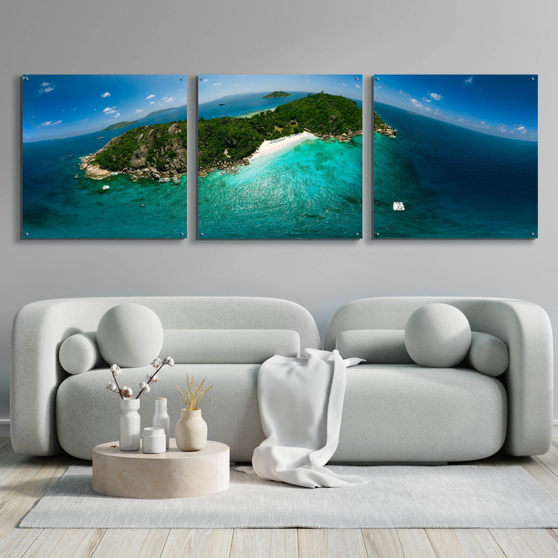 Epic Art 'Seychelles - Sister Island' by Epic Portfolio, Acrylic Glass Wall Art, 3 Piece Set,108x36