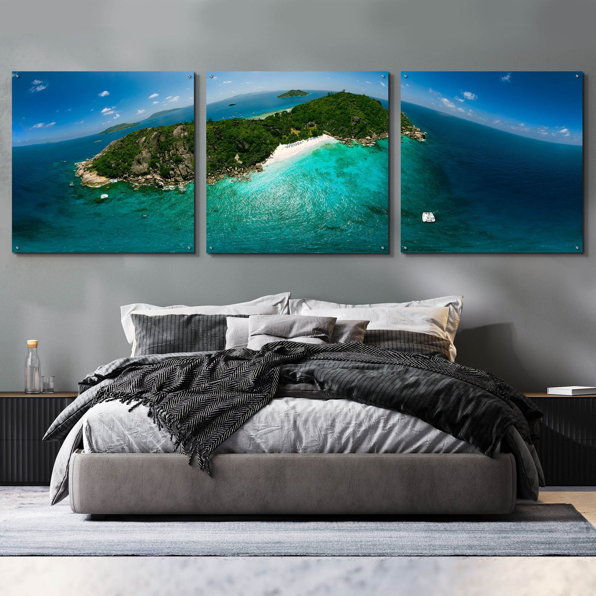 Epic Art 'Seychelles - Sister Island' by Epic Portfolio, Acrylic Glass Wall Art, 3 Piece Set,108x36