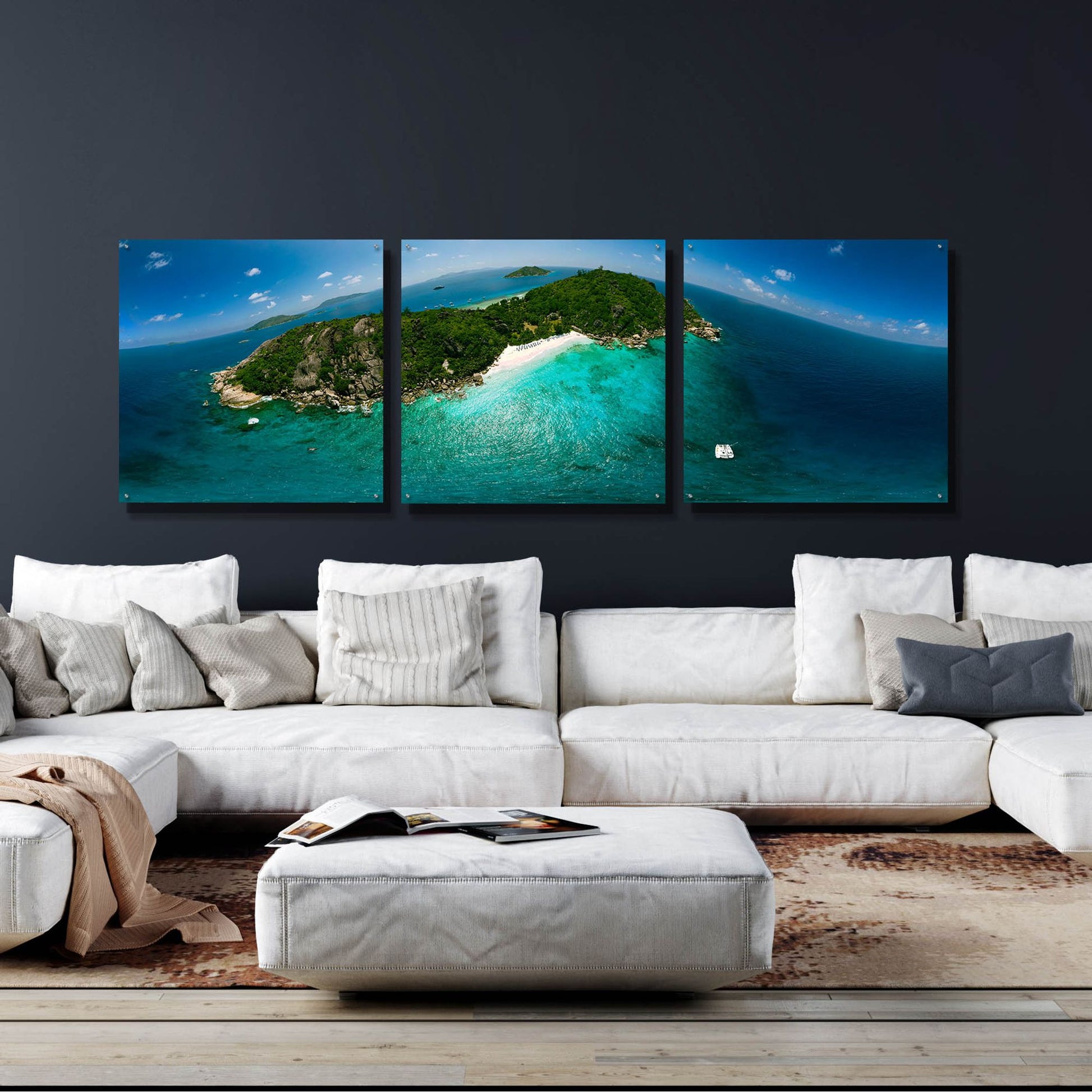 Epic Art 'Seychelles - Sister Island' by Epic Portfolio, Acrylic Glass Wall Art, 3 Piece Set,108x36