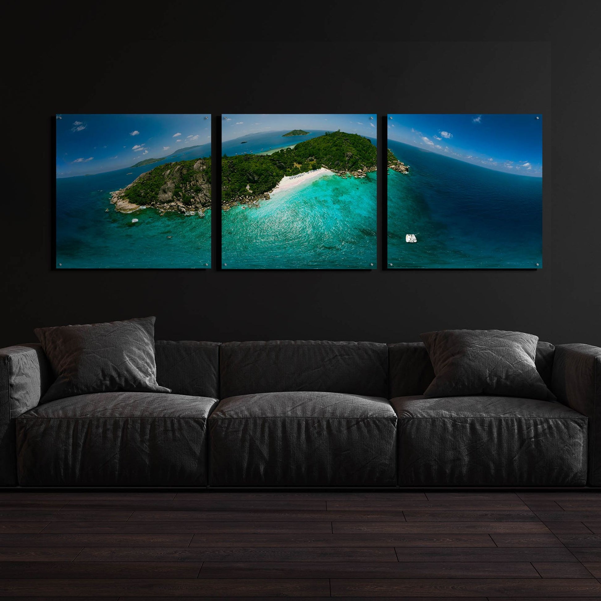 Epic Art 'Seychelles - Sister Island' by Epic Portfolio, Acrylic Glass Wall Art, 3 Piece Set,108x36