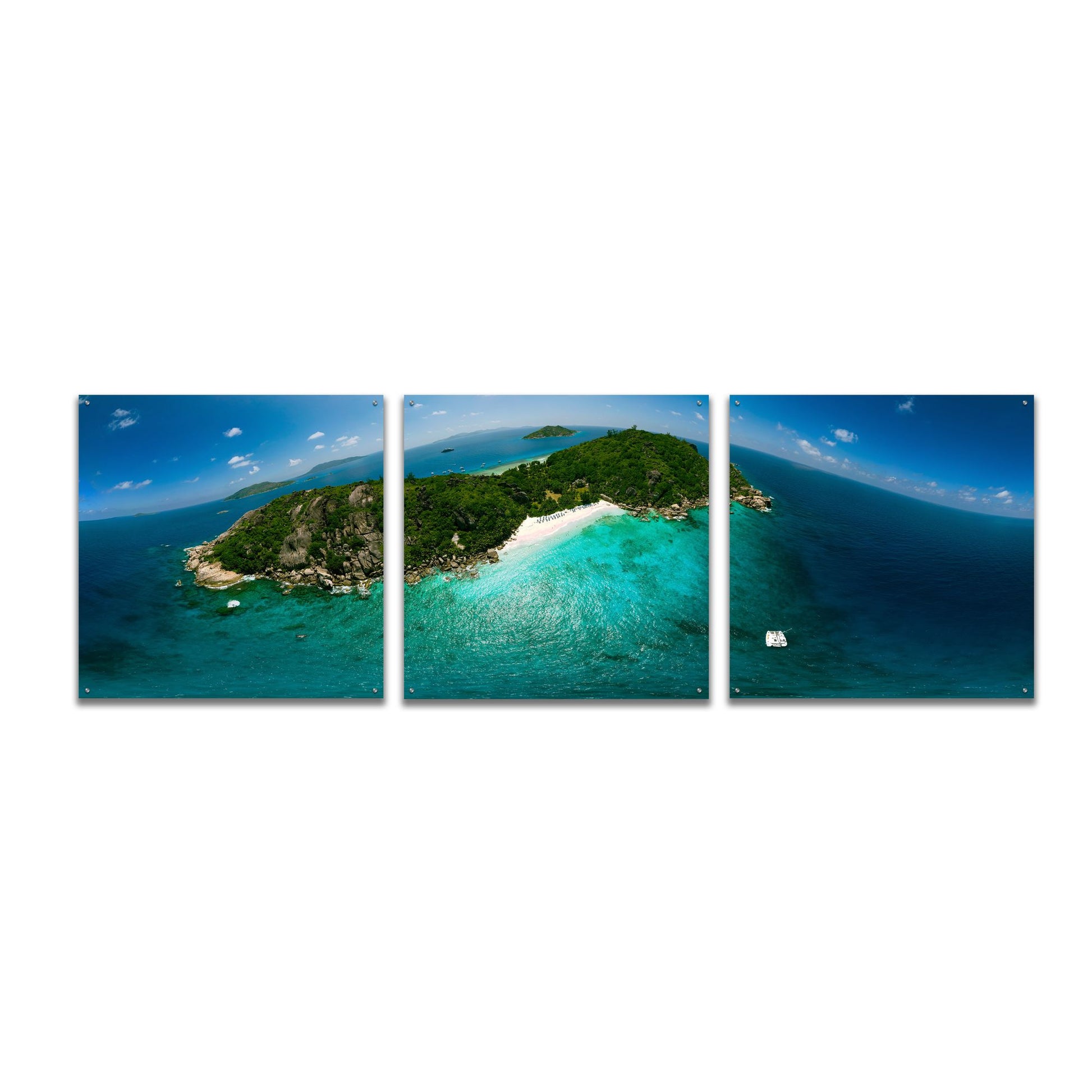 Epic Art 'Seychelles - Sister Island' by Epic Portfolio, Acrylic Glass Wall Art, 3 Piece Set,108x36