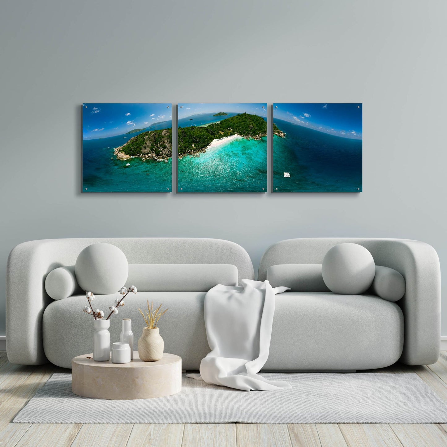 Epic Art 'Seychelles - Sister Island' by Epic Portfolio, Acrylic Glass Wall Art, 3 Piece Set,72x24