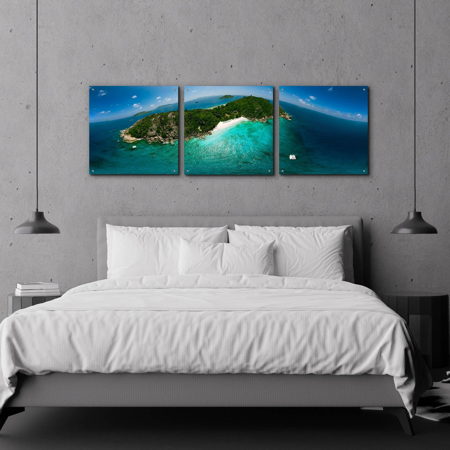 Epic Art 'Seychelles - Sister Island' by Epic Portfolio, Acrylic Glass Wall Art, 3 Piece Set,72x24