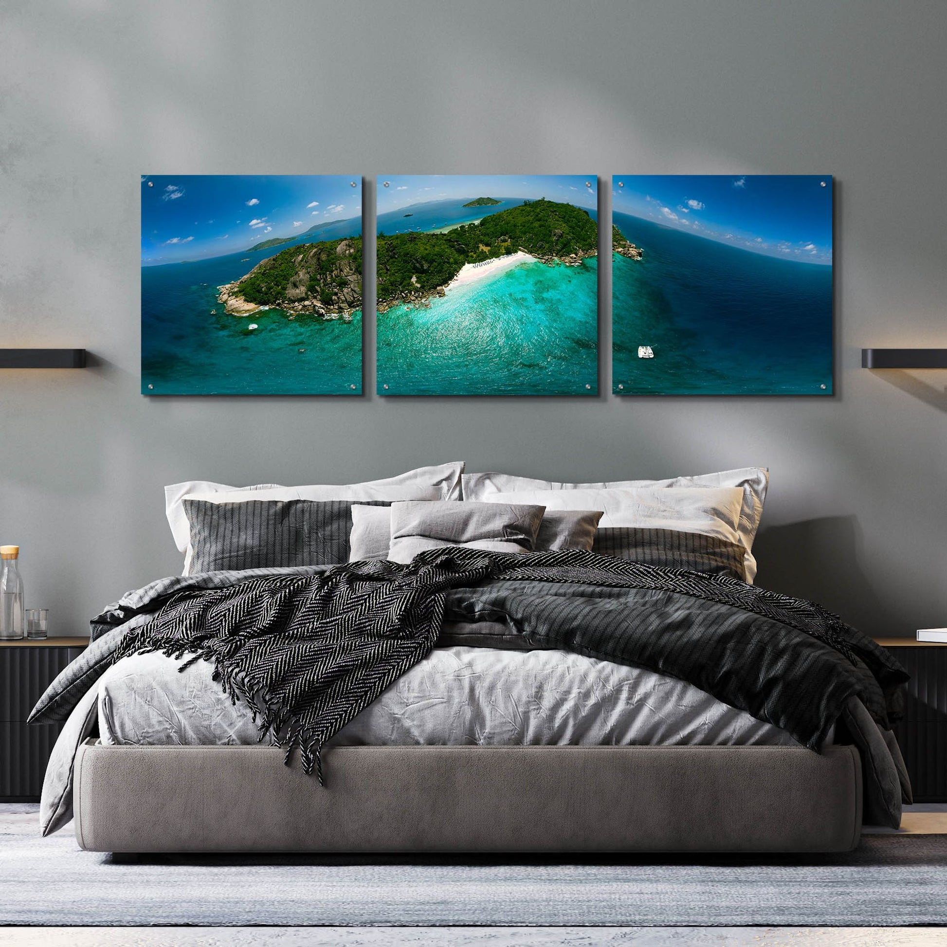 Epic Art 'Seychelles - Sister Island' by Epic Portfolio, Acrylic Glass Wall Art, 3 Piece Set,72x24