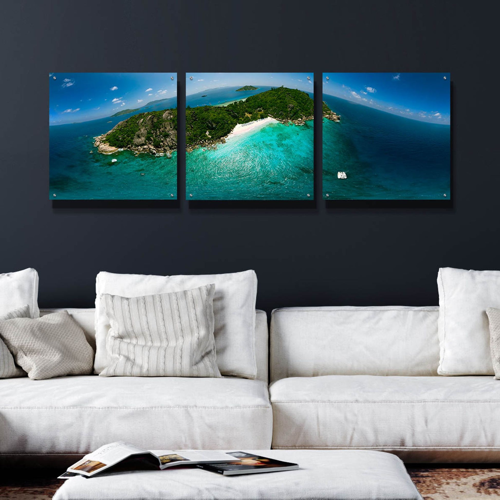 Epic Art 'Seychelles - Sister Island' by Epic Portfolio, Acrylic Glass Wall Art, 3 Piece Set,72x24