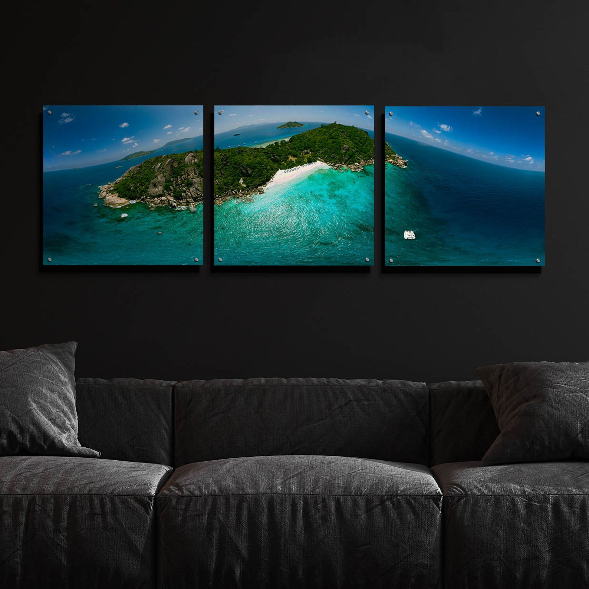 Epic Art 'Seychelles - Sister Island' by Epic Portfolio, Acrylic Glass Wall Art, 3 Piece Set,72x24