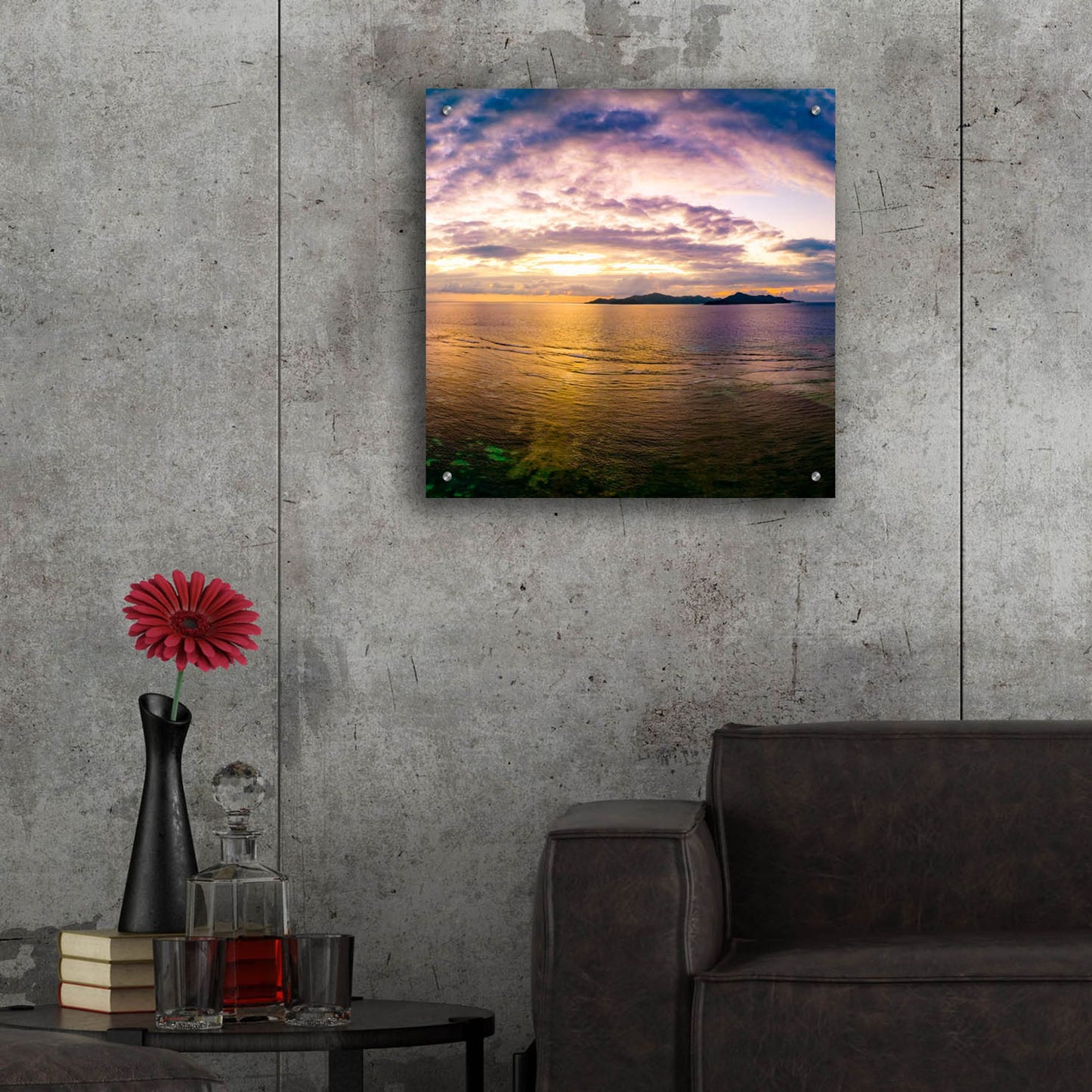 Epic Art 'Seychelles -Praslin Island Sunset' by Epic Portfolio, Acrylic Glass Wall Art,24x24