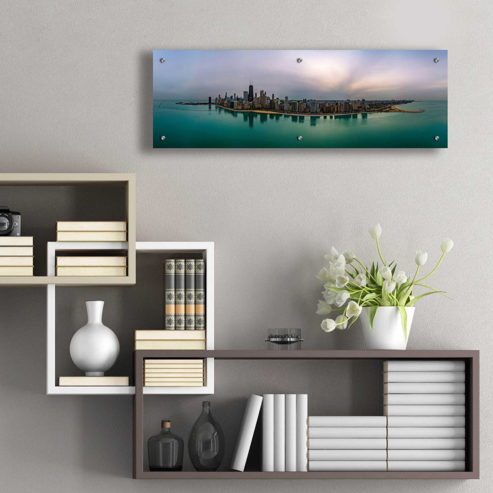 Epic Art 'Cloudy Winter in Chicago' by Epic Portfolio, Acrylic Glass Wall Art,36x12