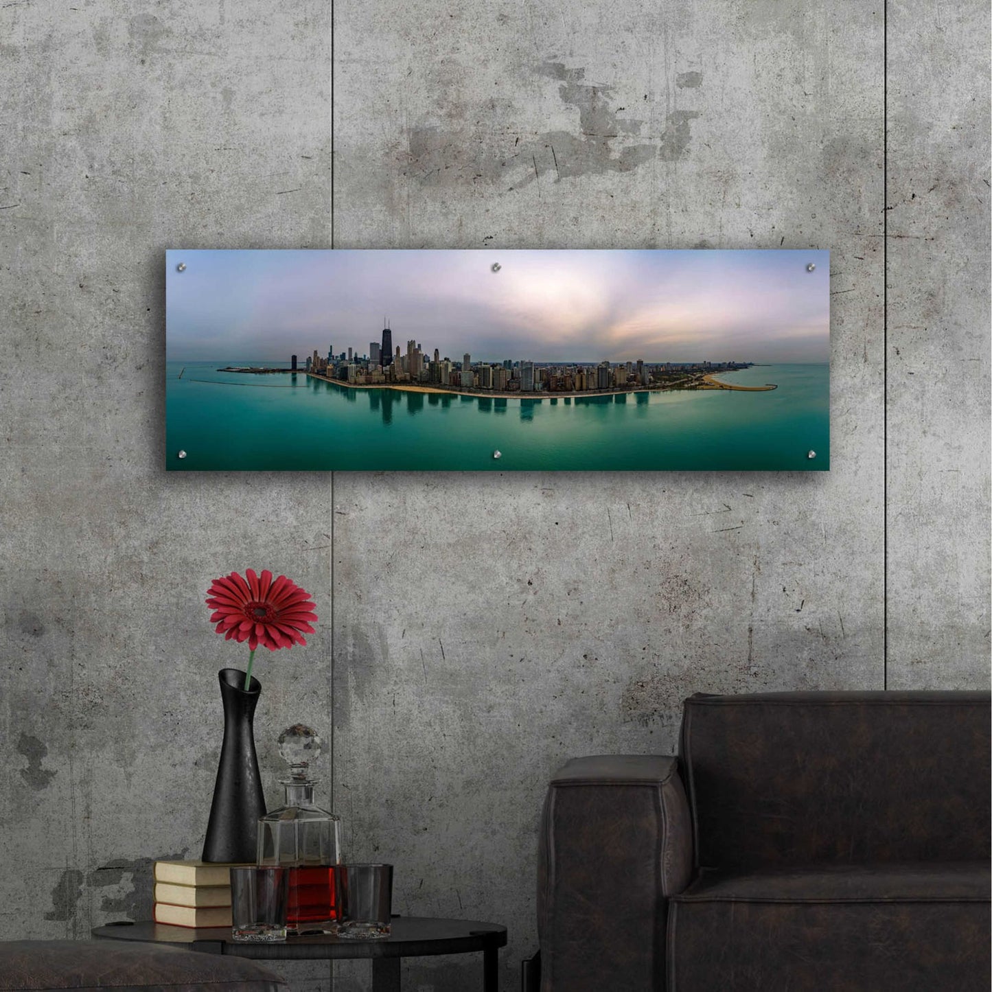 Epic Art 'Cloudy Winter in Chicago' by Epic Portfolio, Acrylic Glass Wall Art,48x16