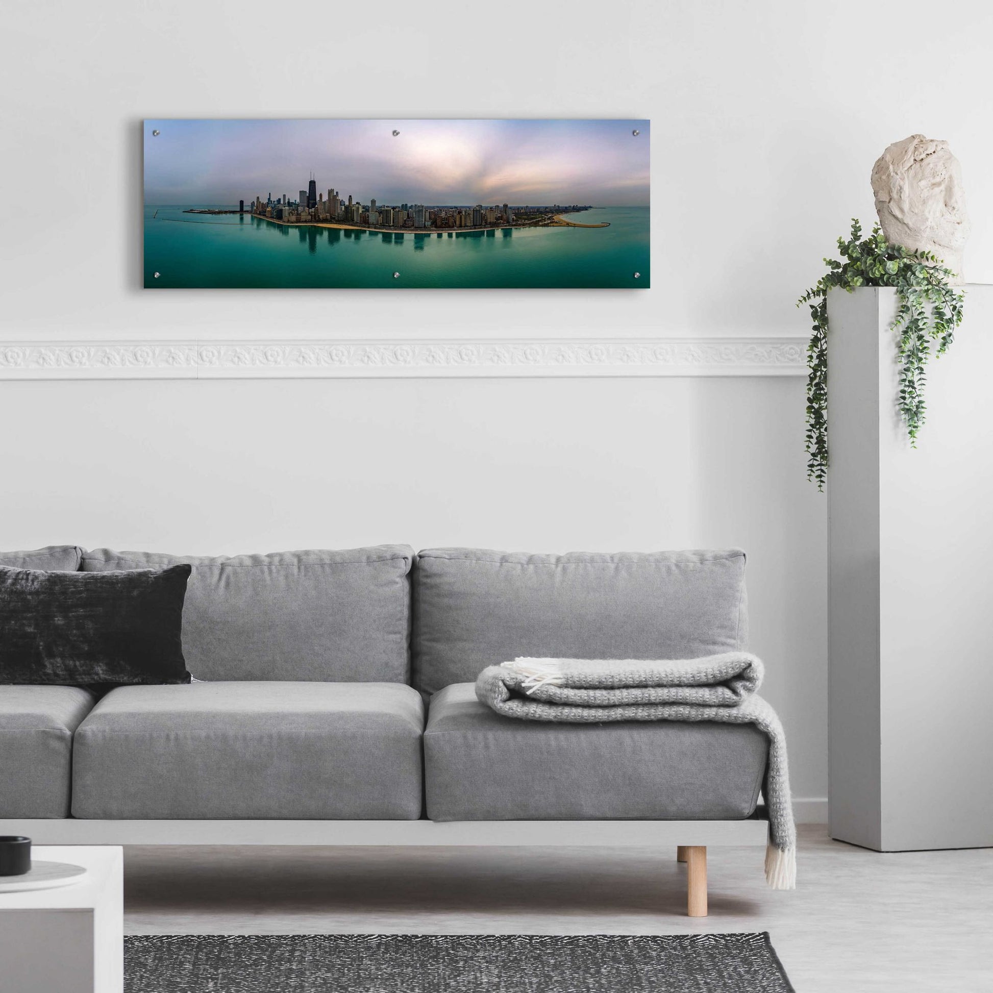 Epic Art 'Cloudy Winter in Chicago' by Epic Portfolio, Acrylic Glass Wall Art,48x16