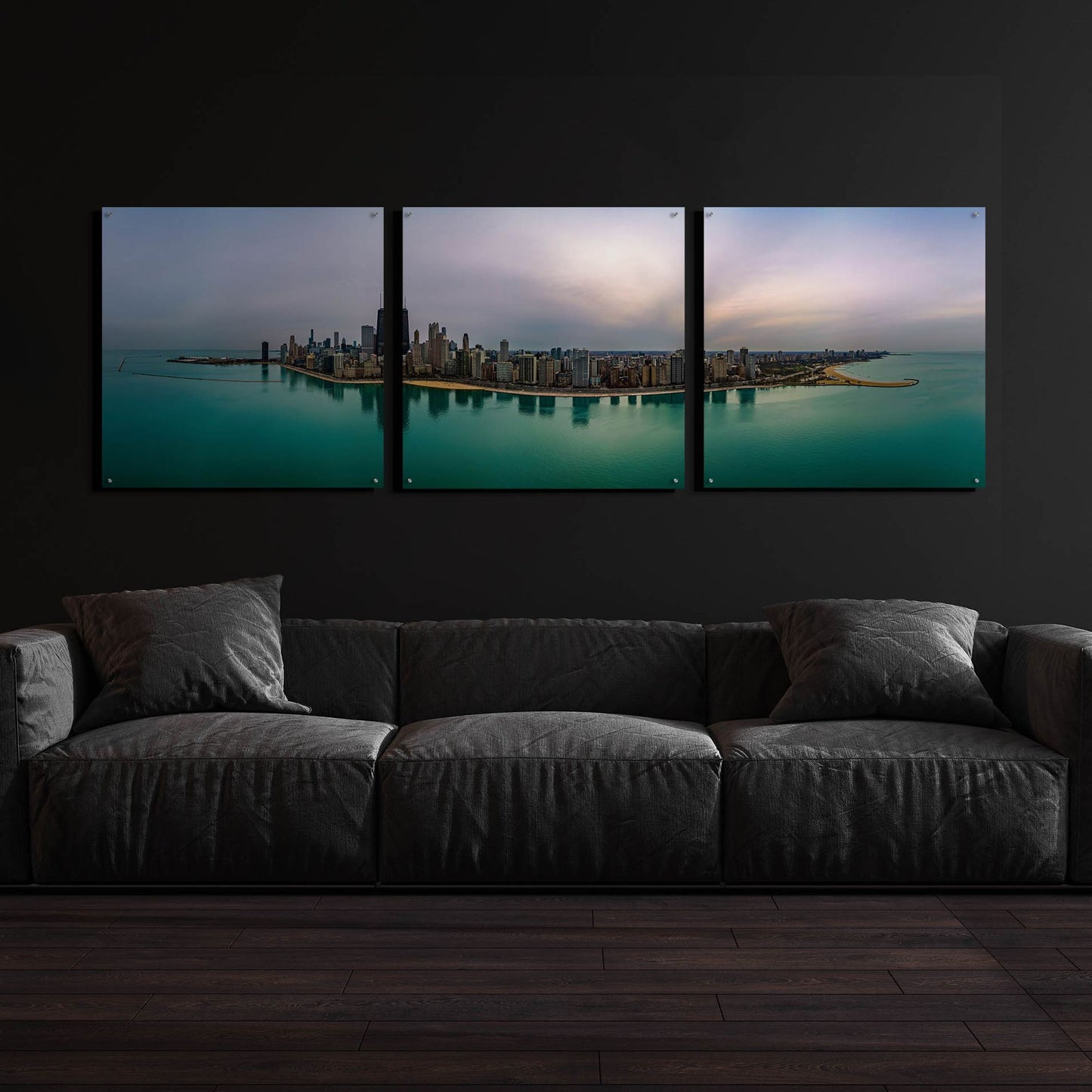 Epic Art 'Cloudy Winter in Chicago' by Epic Portfolio, Acrylic Glass Wall Art, 3 Piece Set,108x36