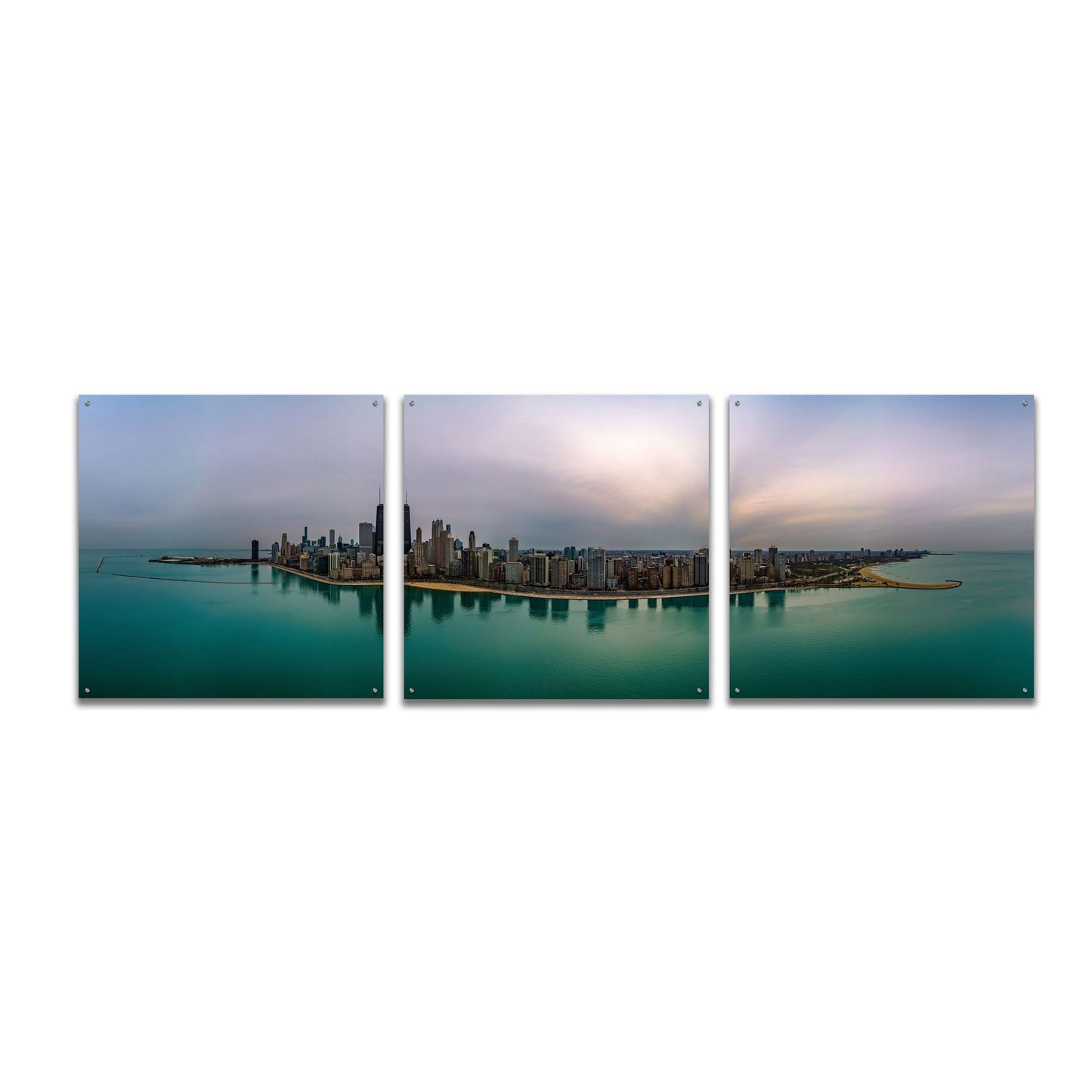 Epic Art 'Cloudy Winter in Chicago' by Epic Portfolio, Acrylic Glass Wall Art, 3 Piece Set,108x36