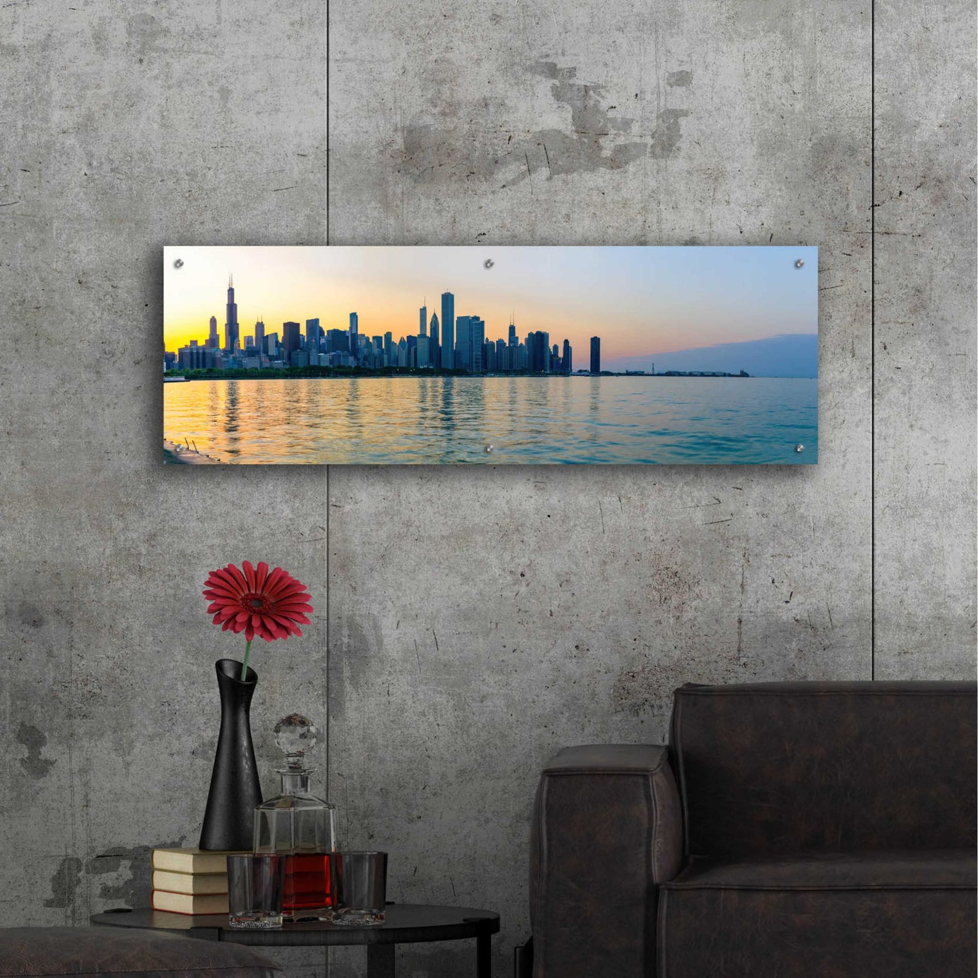 Epic Art 'Good Morning Chicago' by Epic Portfolio, Acrylic Glass Wall Art,48x16