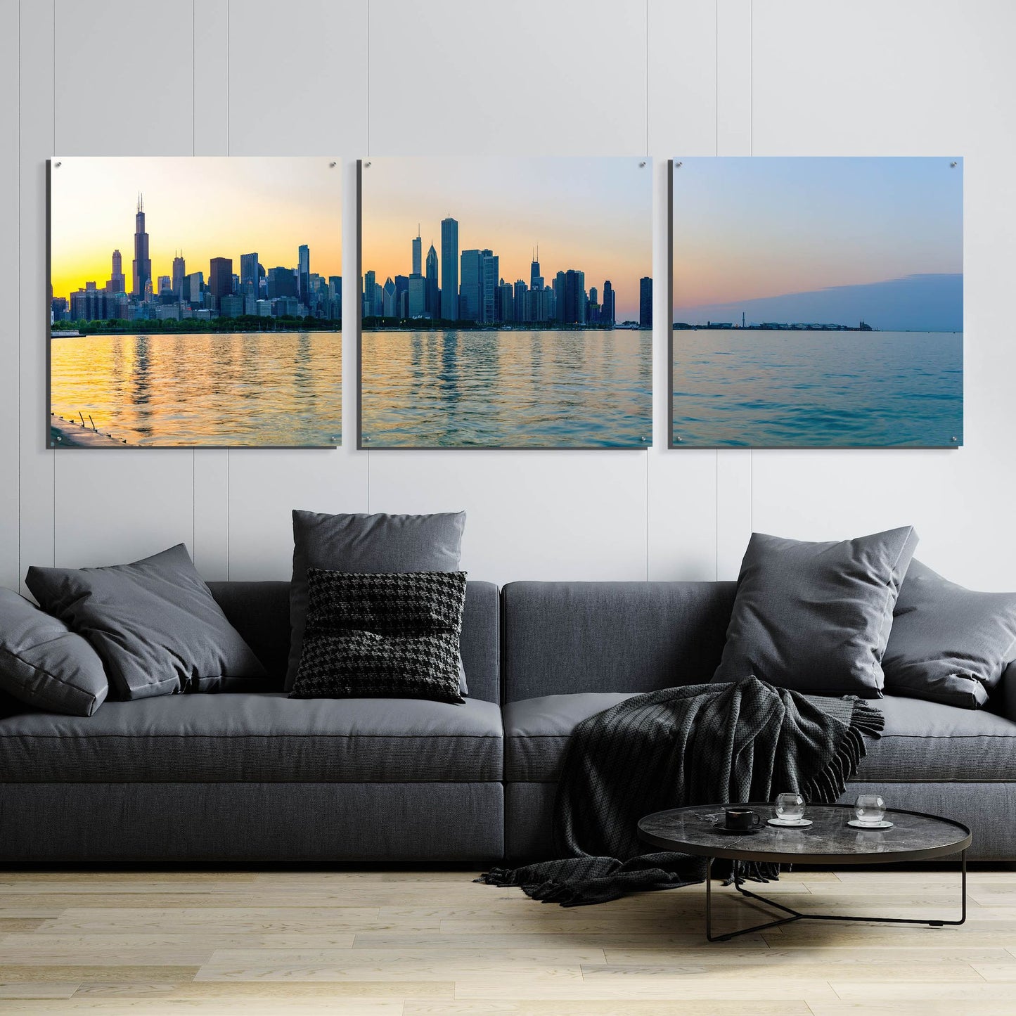 Epic Art 'Good Morning Chicago' by Epic Portfolio, Acrylic Glass Wall Art, 3 Piece Set,108x36