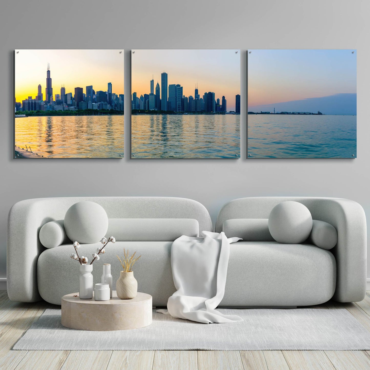 Epic Art 'Good Morning Chicago' by Epic Portfolio, Acrylic Glass Wall Art, 3 Piece Set,108x36