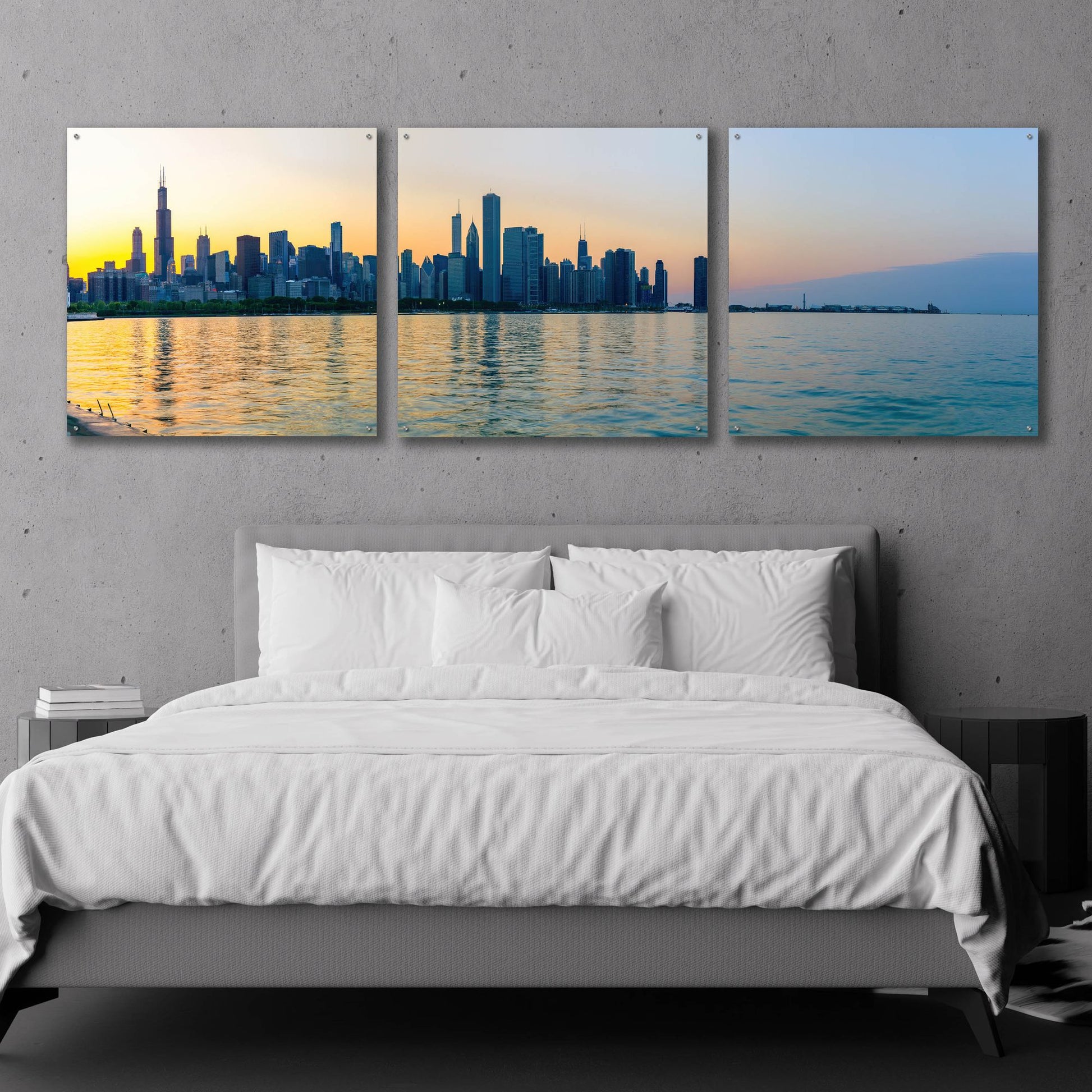 Epic Art 'Good Morning Chicago' by Epic Portfolio, Acrylic Glass Wall Art, 3 Piece Set,108x36