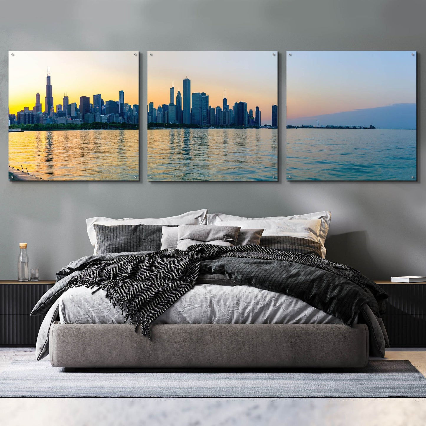 Epic Art 'Good Morning Chicago' by Epic Portfolio, Acrylic Glass Wall Art, 3 Piece Set,108x36