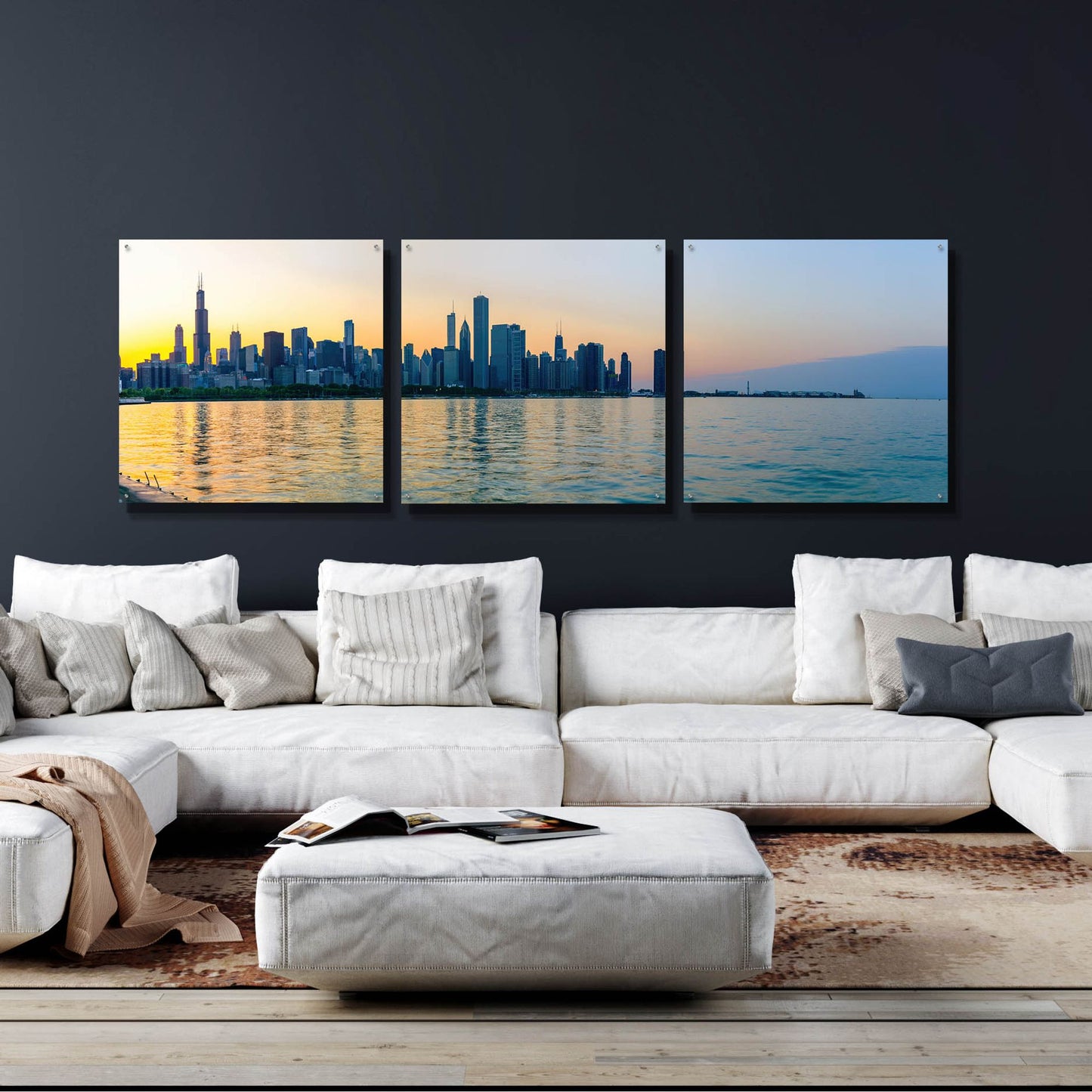 Epic Art 'Good Morning Chicago' by Epic Portfolio, Acrylic Glass Wall Art, 3 Piece Set,108x36