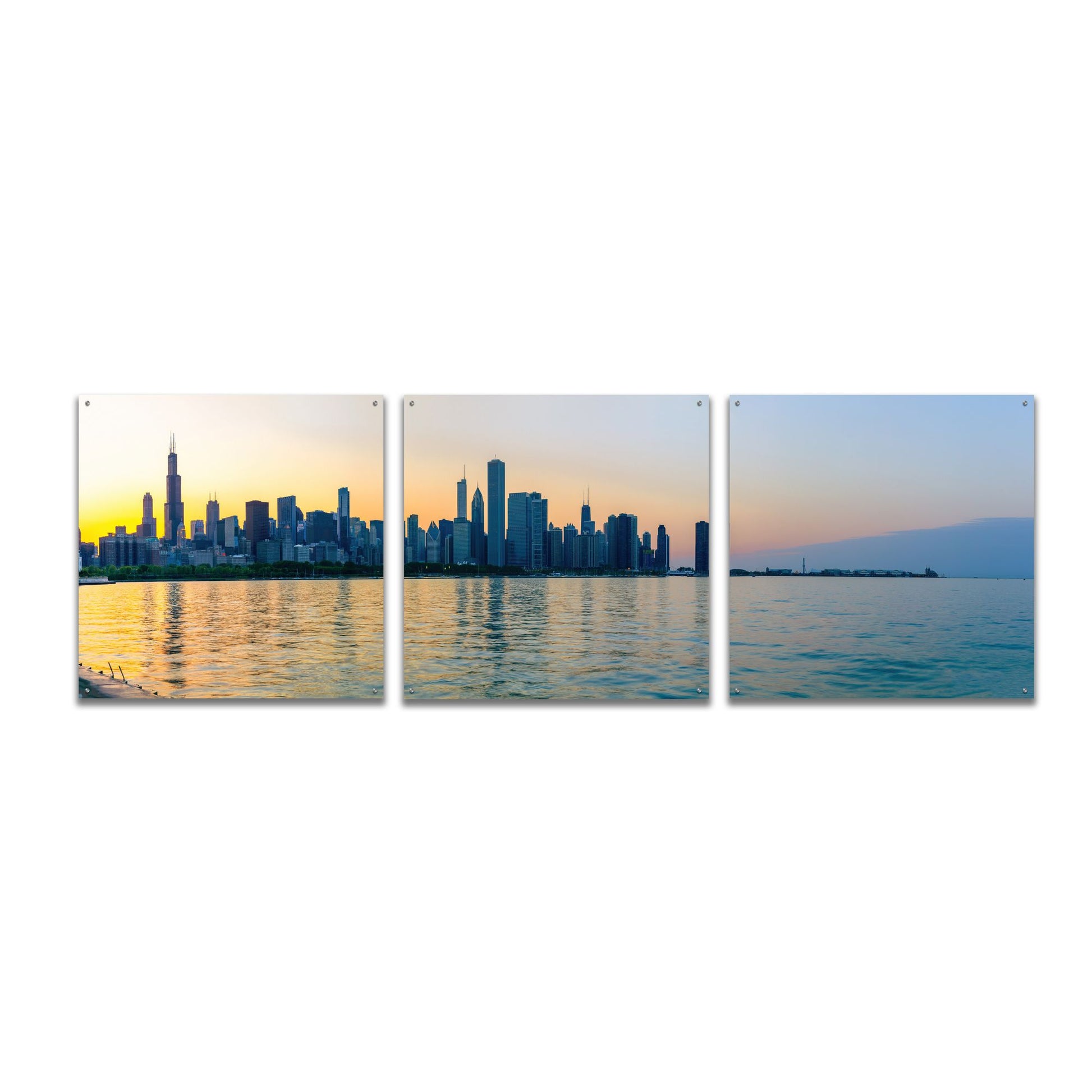 Epic Art 'Good Morning Chicago' by Epic Portfolio, Acrylic Glass Wall Art, 3 Piece Set,108x36