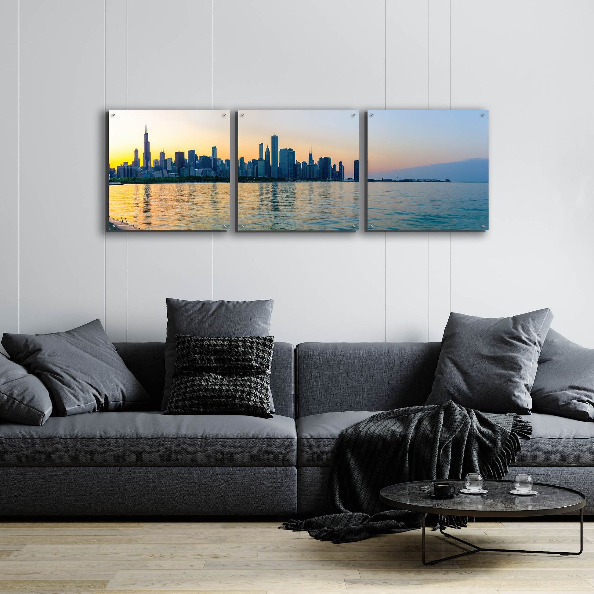 Epic Art 'Good Morning Chicago' by Epic Portfolio, Acrylic Glass Wall Art, 3 Piece Set,72x24