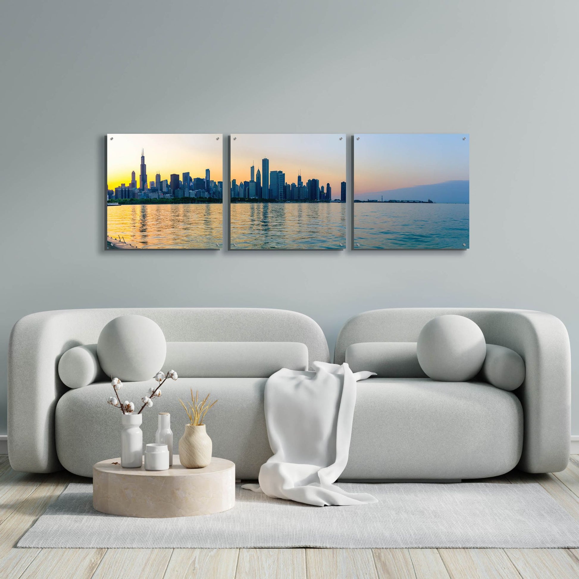 Epic Art 'Good Morning Chicago' by Epic Portfolio, Acrylic Glass Wall Art, 3 Piece Set,72x24