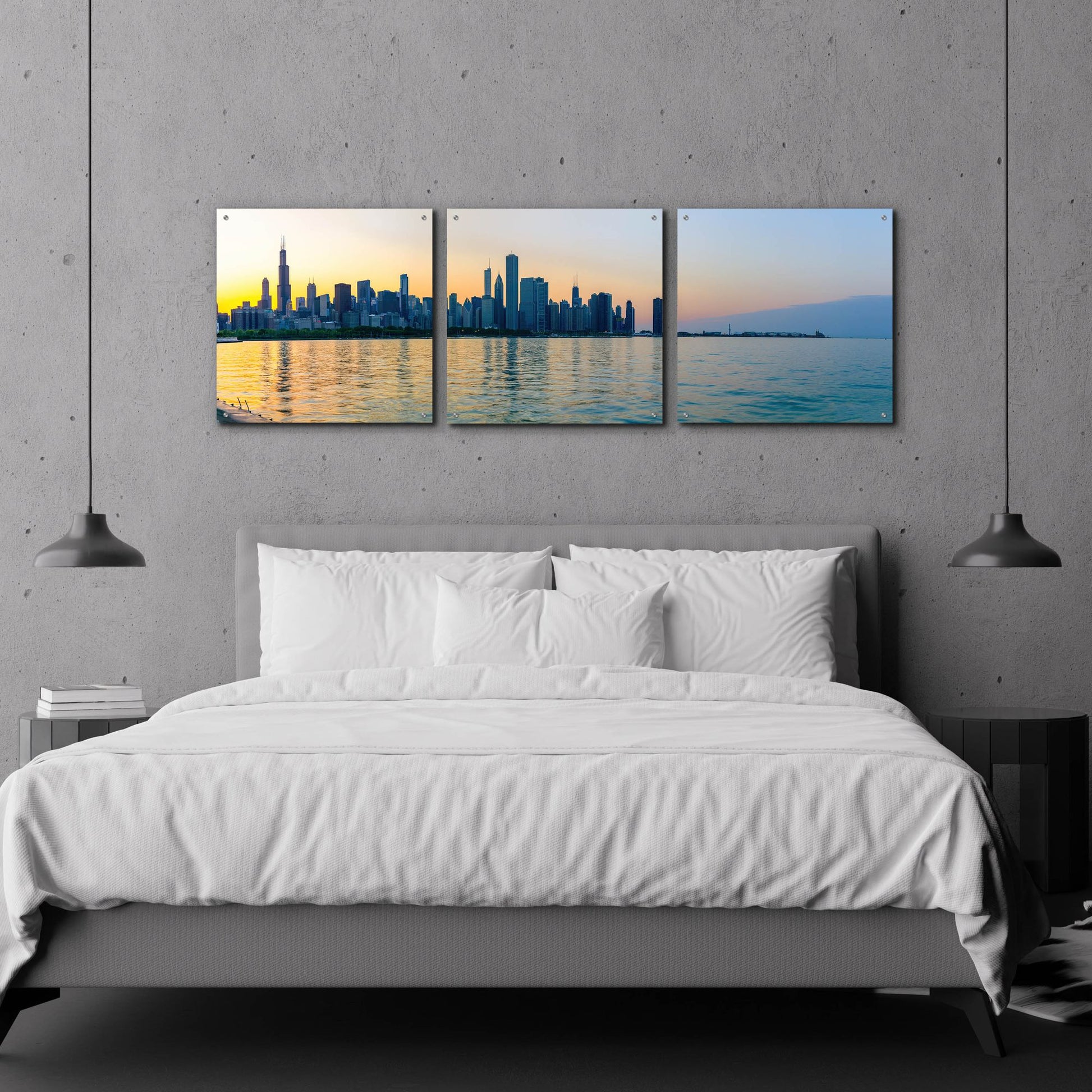 Epic Art 'Good Morning Chicago' by Epic Portfolio, Acrylic Glass Wall Art, 3 Piece Set,72x24