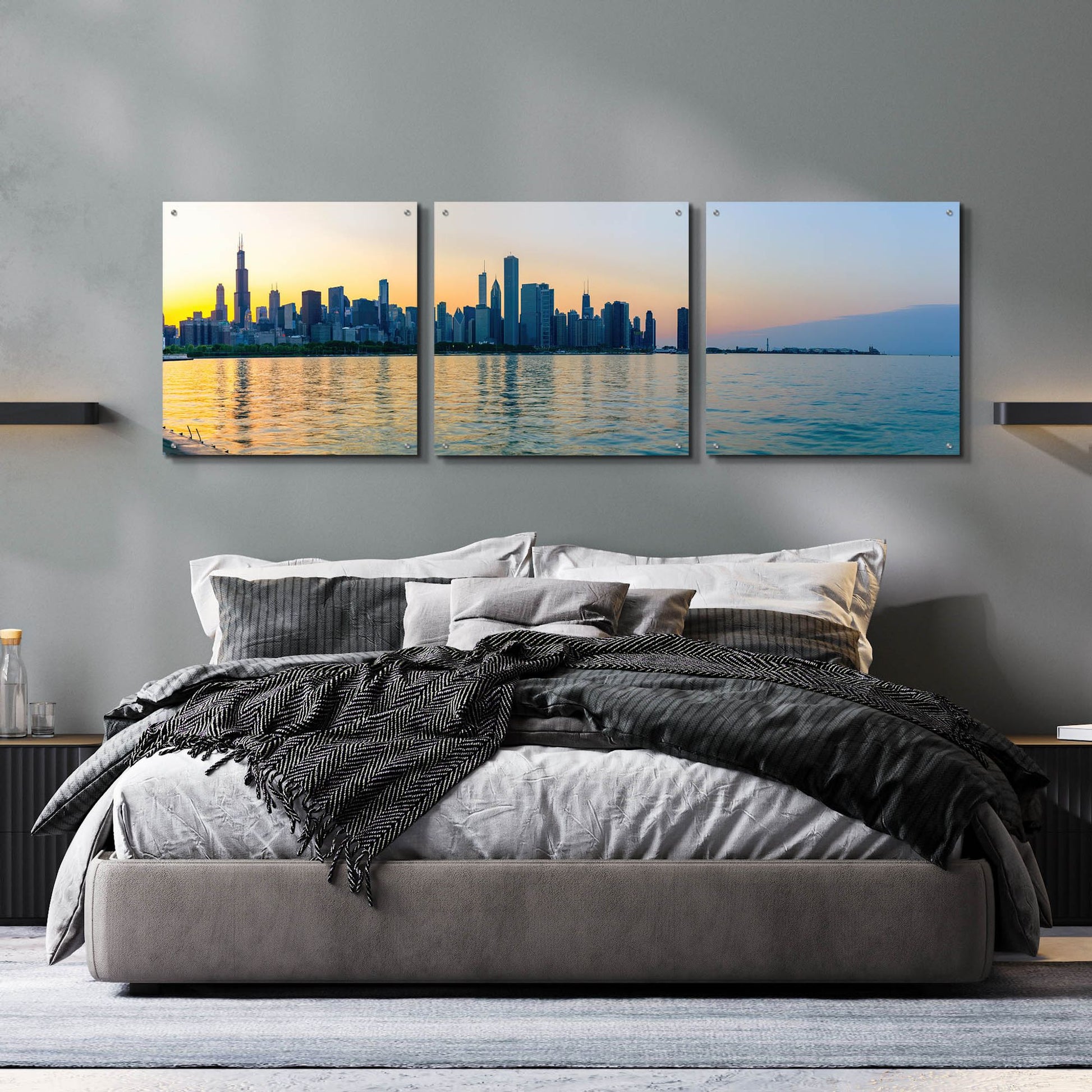 Epic Art 'Good Morning Chicago' by Epic Portfolio, Acrylic Glass Wall Art, 3 Piece Set,72x24