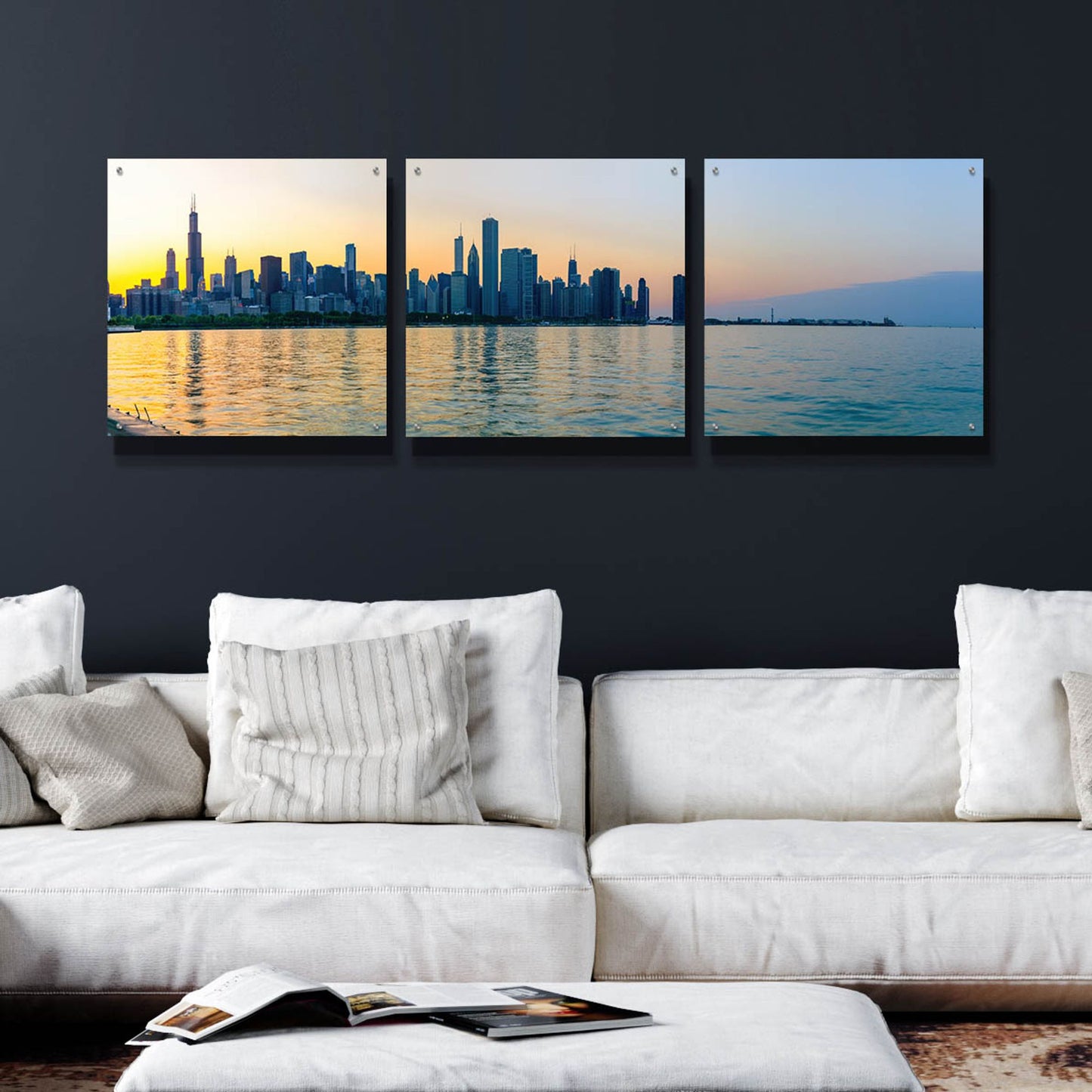 Epic Art 'Good Morning Chicago' by Epic Portfolio, Acrylic Glass Wall Art, 3 Piece Set,72x24