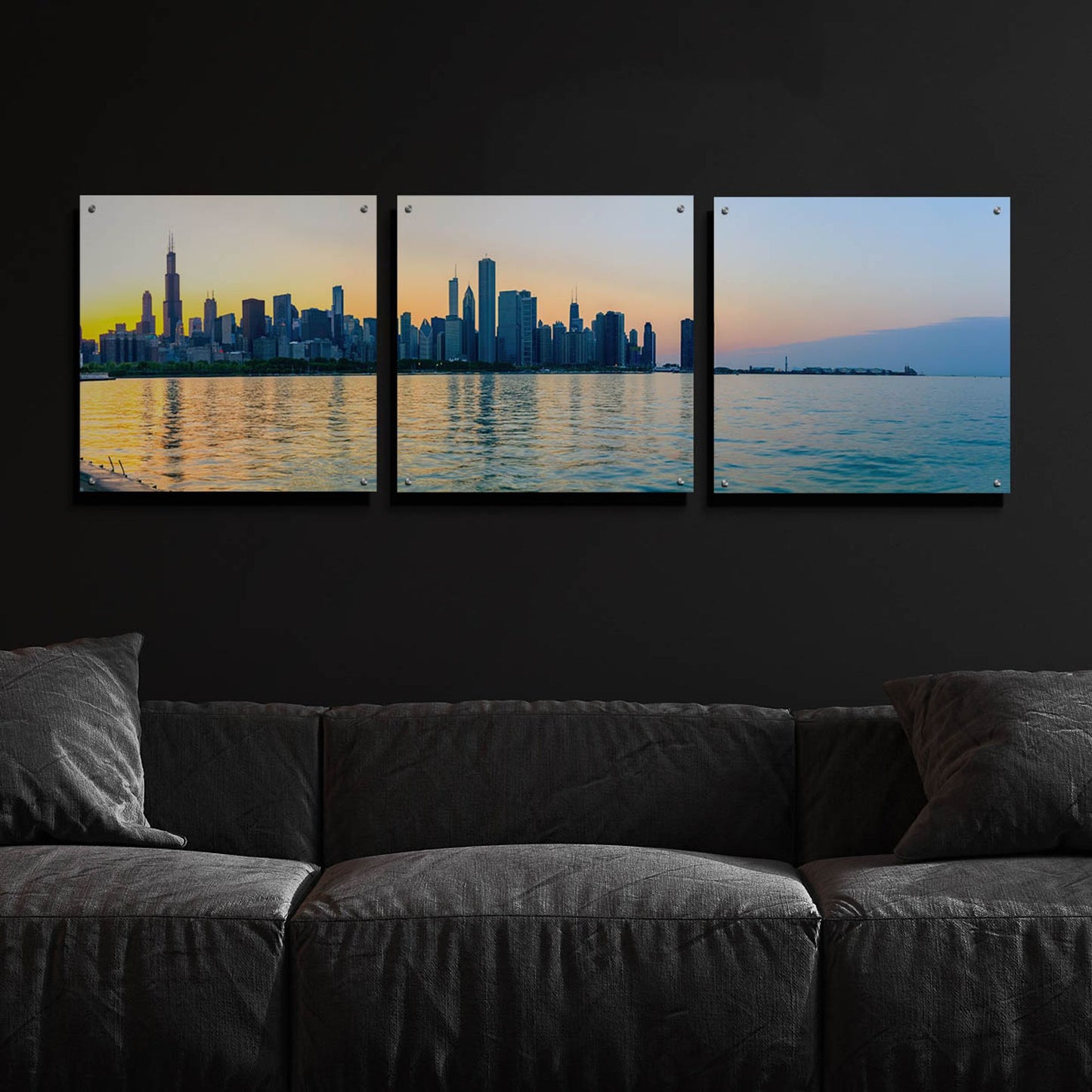 Epic Art 'Good Morning Chicago' by Epic Portfolio, Acrylic Glass Wall Art, 3 Piece Set,72x24