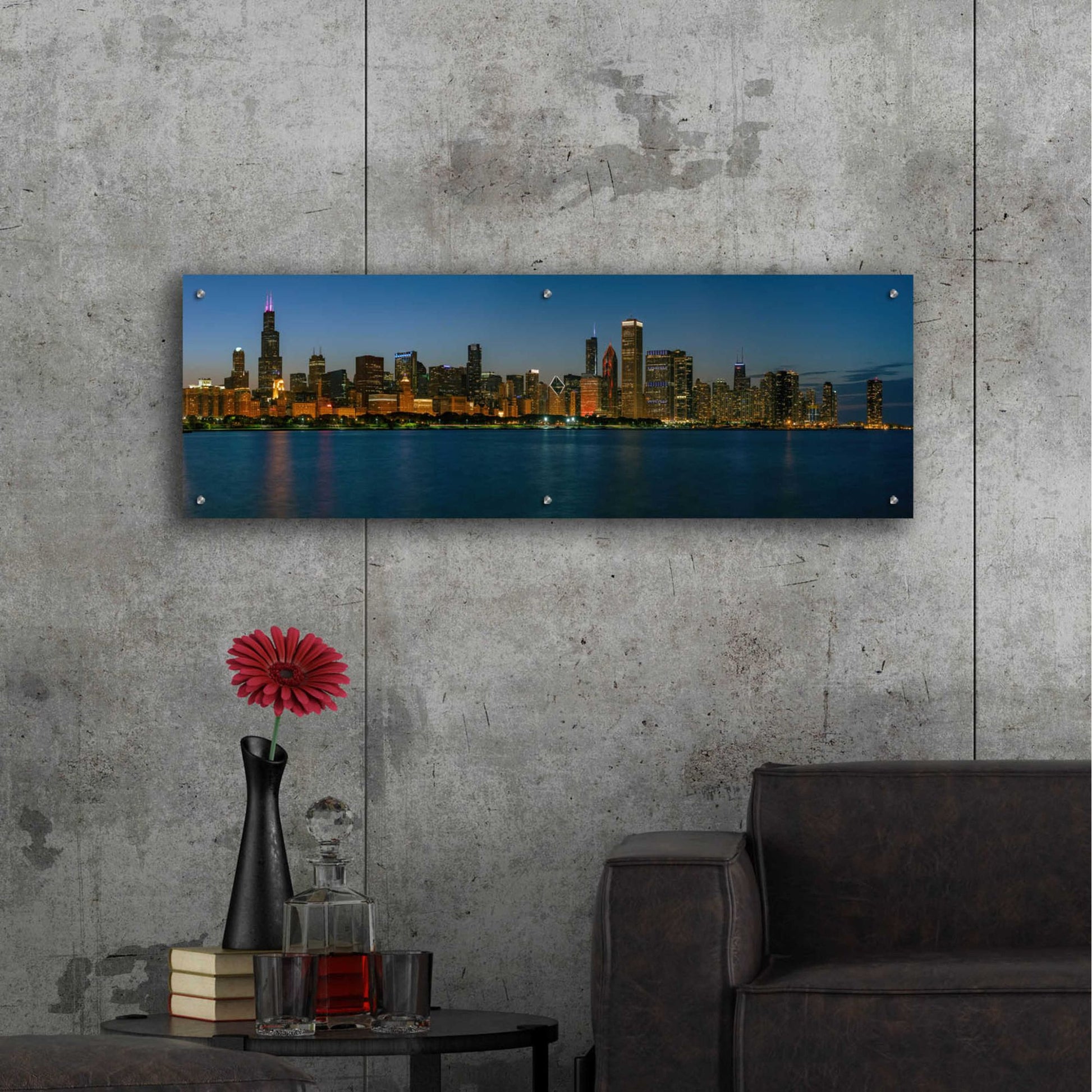 Epic Art 'Good Night Chicago' by Epic Portfolio, Acrylic Glass Wall Art,48x16