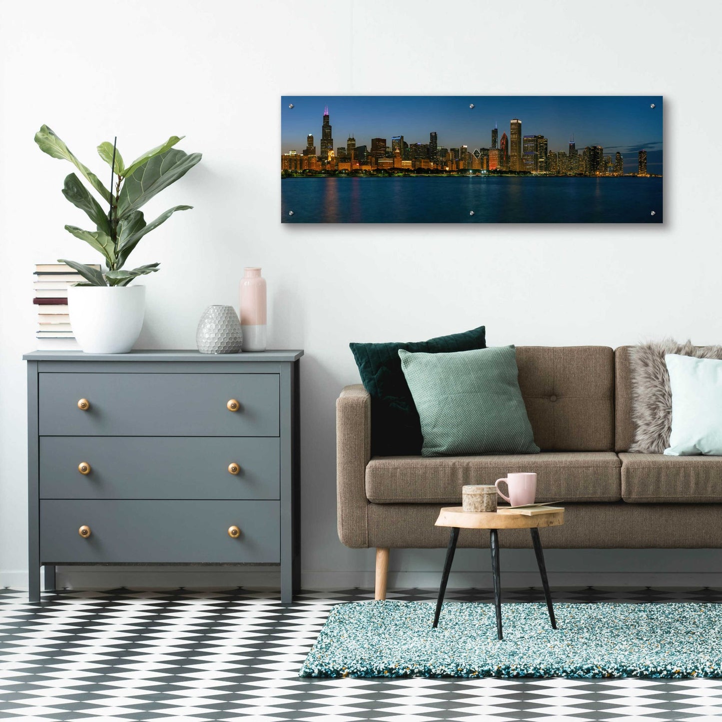 Epic Art 'Good Night Chicago' by Epic Portfolio, Acrylic Glass Wall Art,48x16