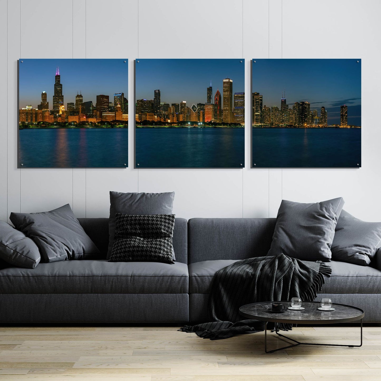 Epic Art 'Good Night Chicago' by Epic Portfolio, Acrylic Glass Wall Art, 3 Piece Set,108x36