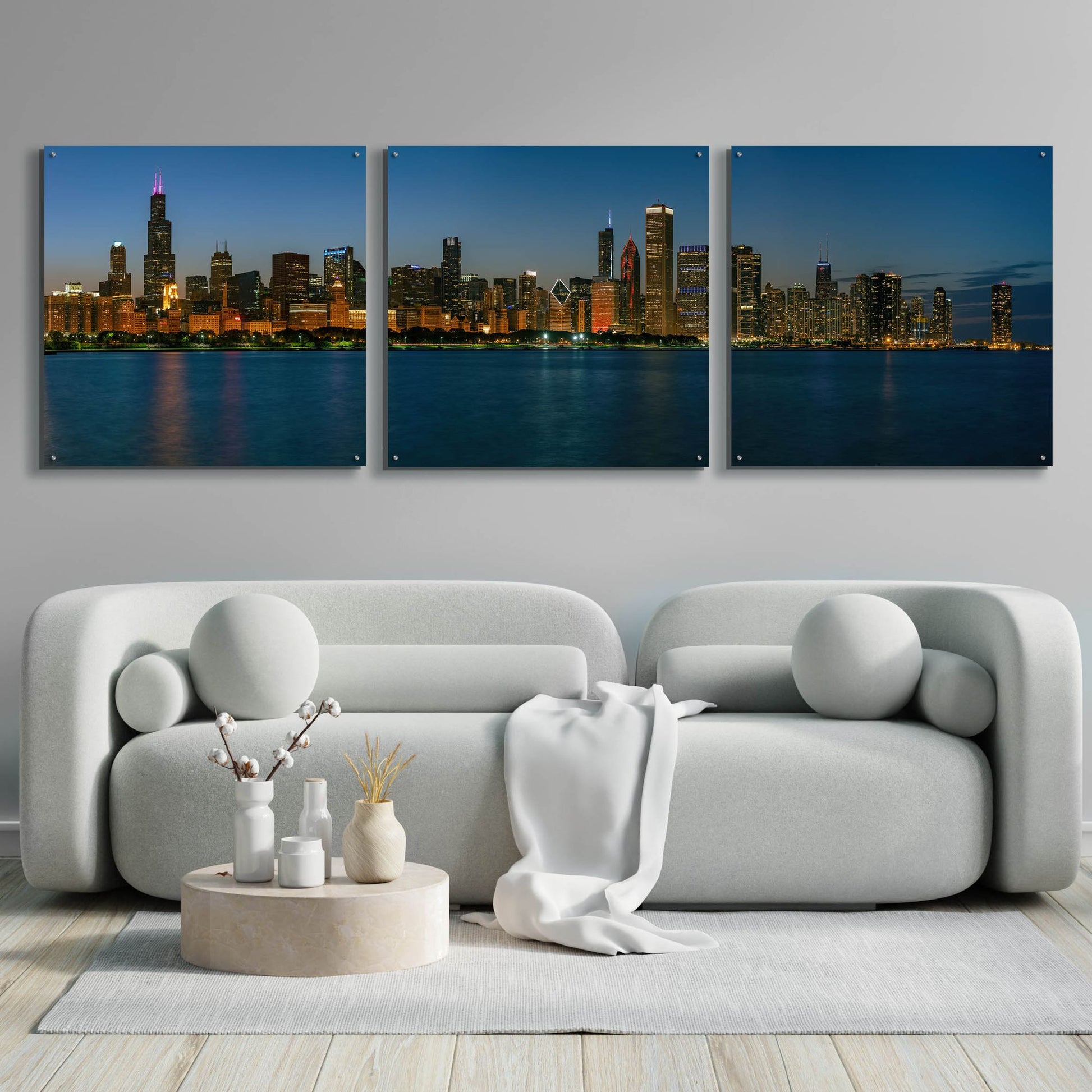 Epic Art 'Good Night Chicago' by Epic Portfolio, Acrylic Glass Wall Art, 3 Piece Set,108x36