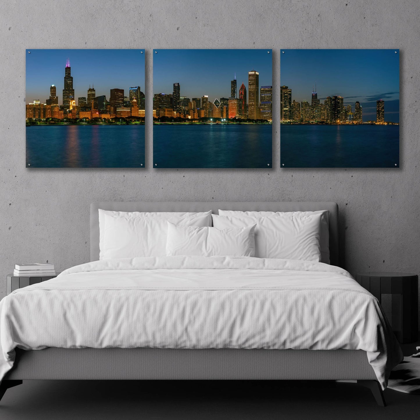 Epic Art 'Good Night Chicago' by Epic Portfolio, Acrylic Glass Wall Art, 3 Piece Set,108x36