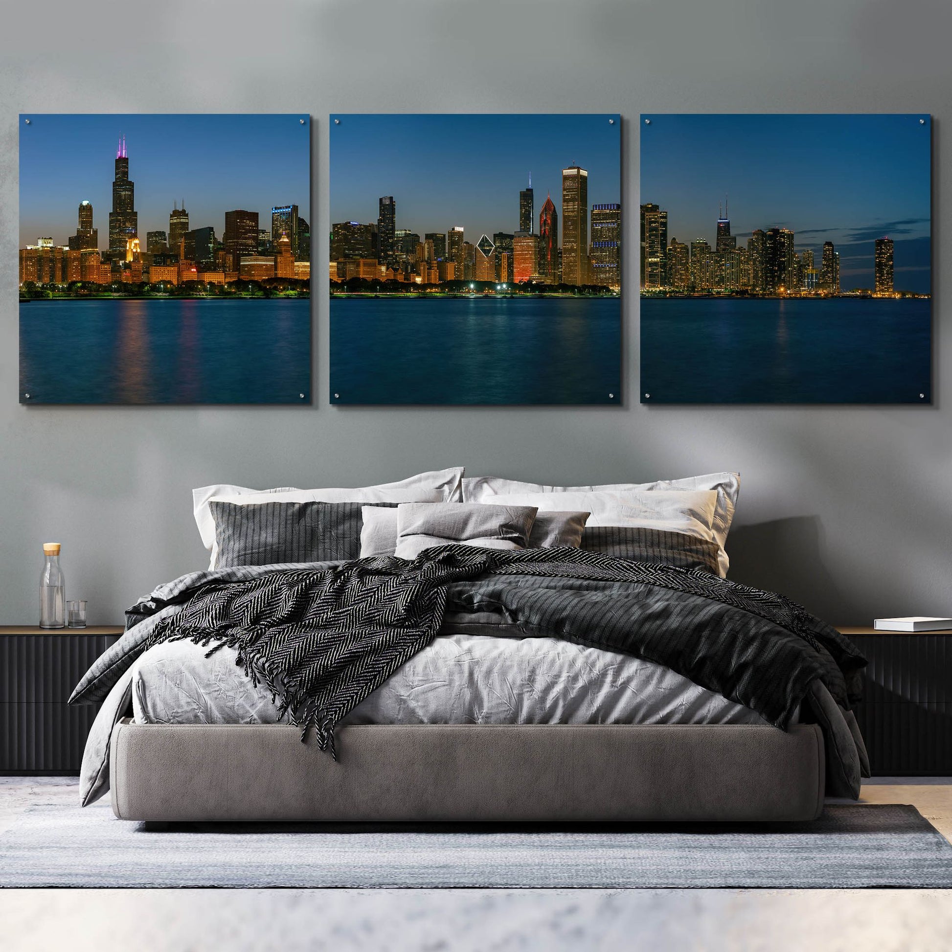 Epic Art 'Good Night Chicago' by Epic Portfolio, Acrylic Glass Wall Art, 3 Piece Set,108x36