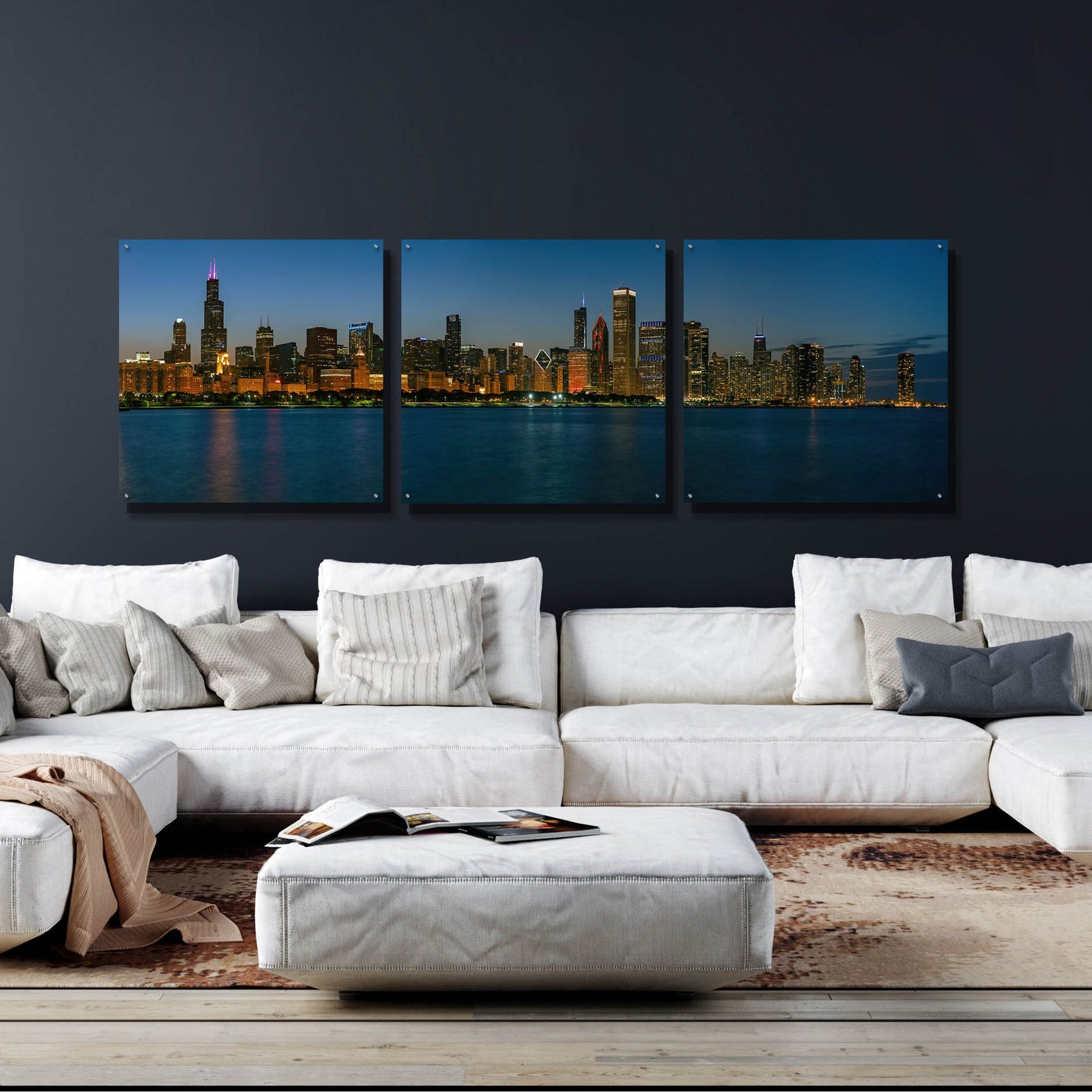 Epic Art 'Good Night Chicago' by Epic Portfolio, Acrylic Glass Wall Art, 3 Piece Set,108x36