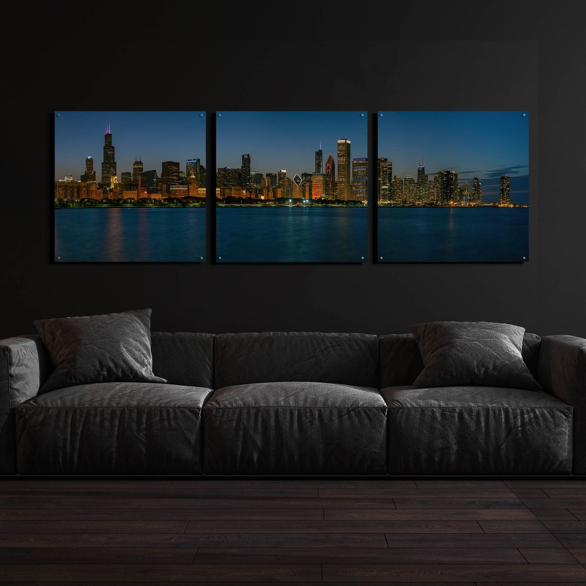 Epic Art 'Good Night Chicago' by Epic Portfolio, Acrylic Glass Wall Art, 3 Piece Set,108x36