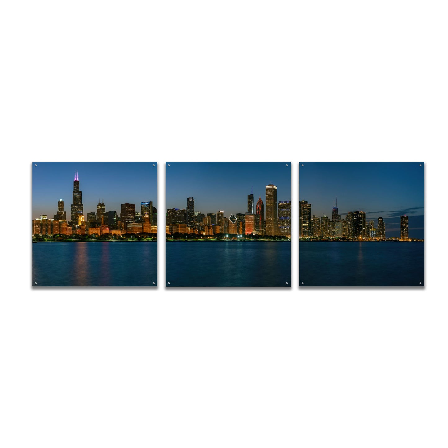 Epic Art 'Good Night Chicago' by Epic Portfolio, Acrylic Glass Wall Art, 3 Piece Set,108x36