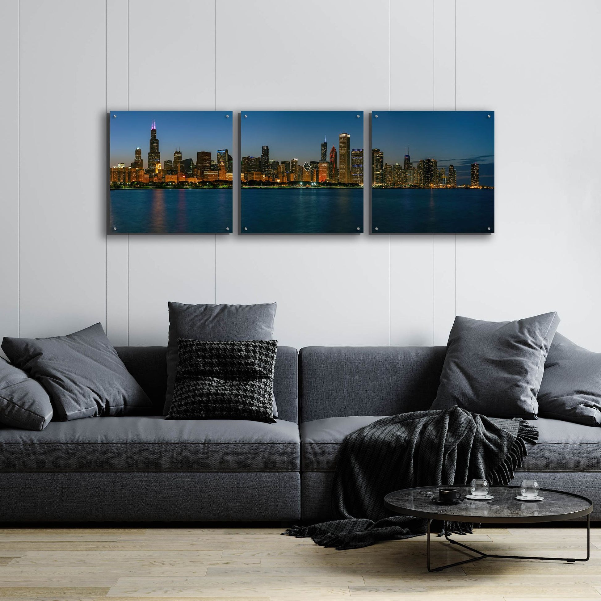 Epic Art 'Good Night Chicago' by Epic Portfolio, Acrylic Glass Wall Art, 3 Piece Set,72x24