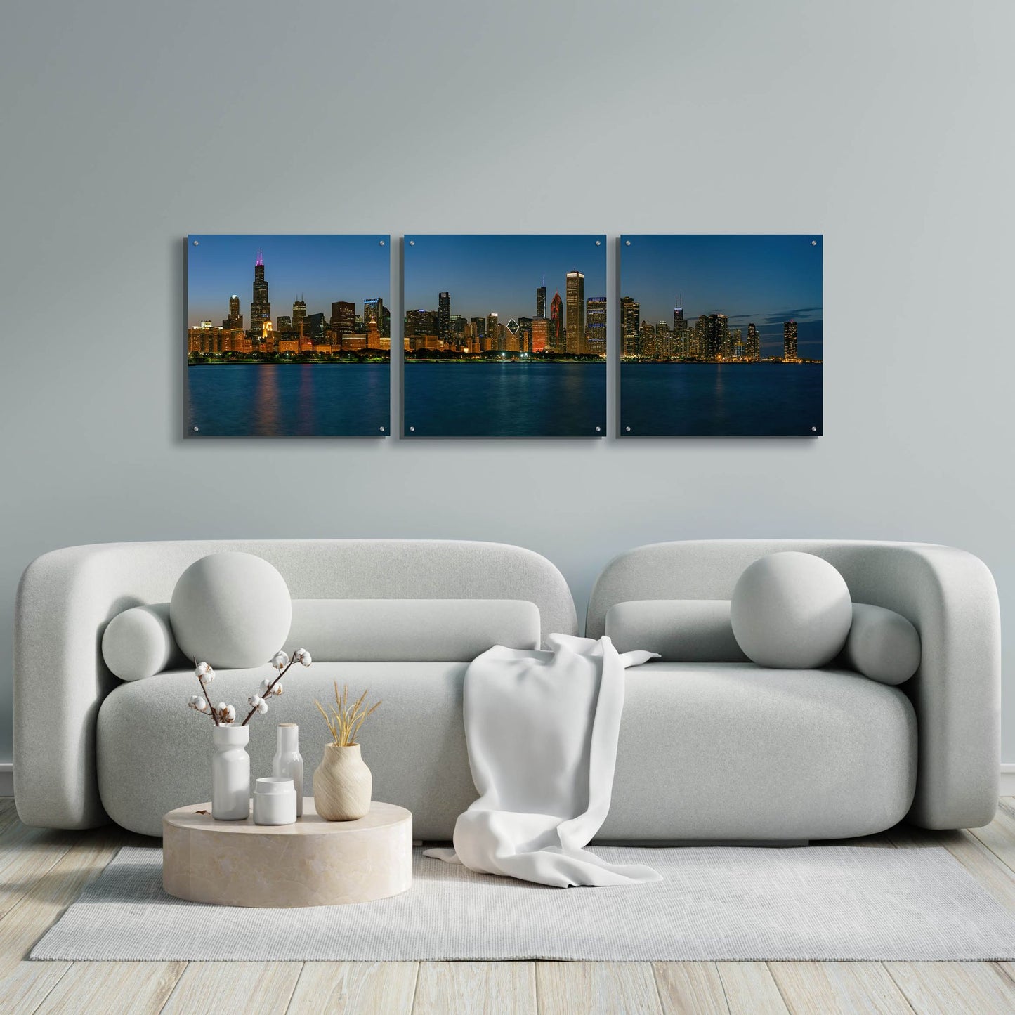 Epic Art 'Good Night Chicago' by Epic Portfolio, Acrylic Glass Wall Art, 3 Piece Set,72x24