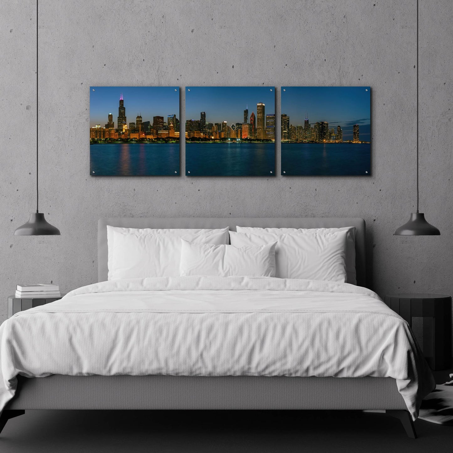 Epic Art 'Good Night Chicago' by Epic Portfolio, Acrylic Glass Wall Art, 3 Piece Set,72x24