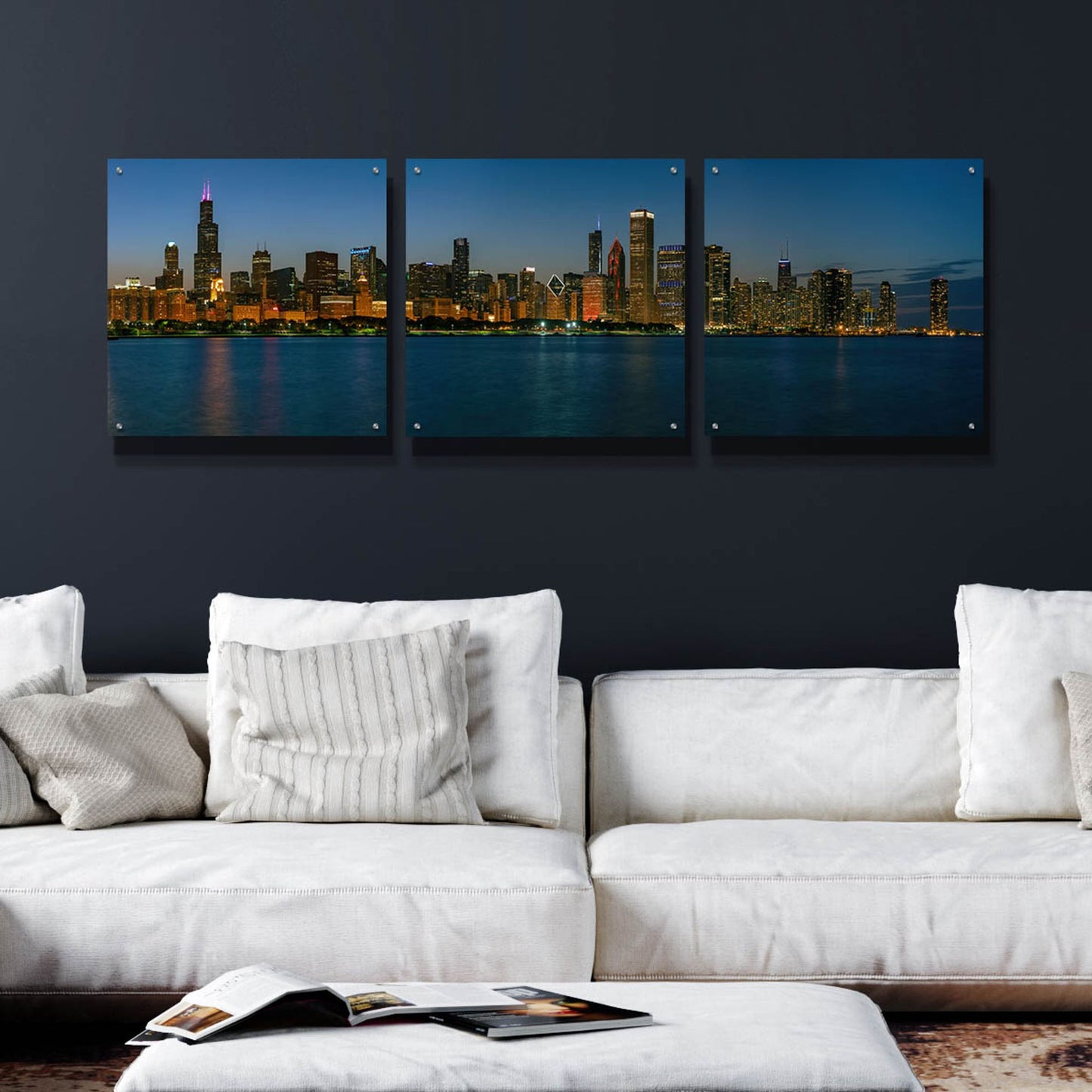 Epic Art 'Good Night Chicago' by Epic Portfolio, Acrylic Glass Wall Art, 3 Piece Set,72x24