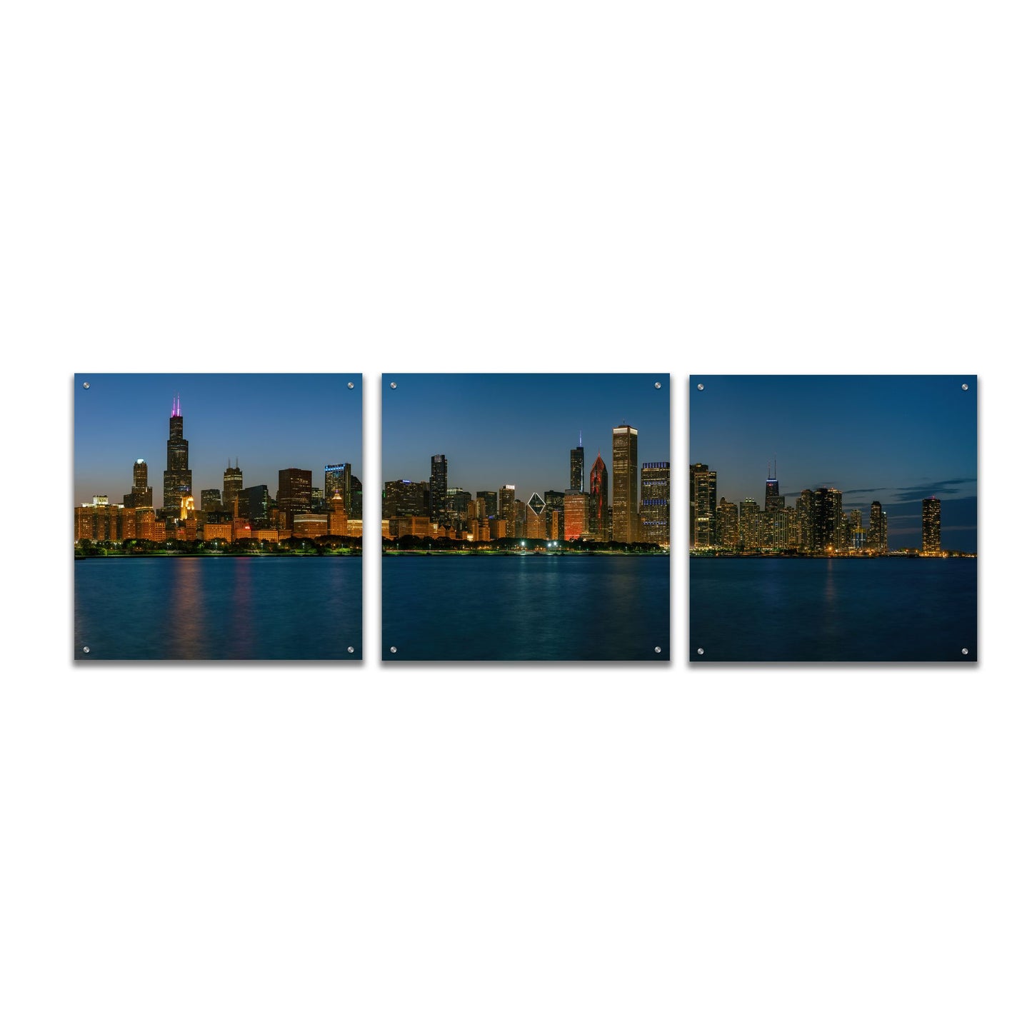 Epic Art 'Good Night Chicago' by Epic Portfolio, Acrylic Glass Wall Art, 3 Piece Set,72x24