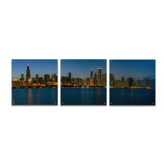 Epic Art 'Good Night Chicago' by Epic Portfolio, Acrylic Glass Wall Art, 3 Piece Set